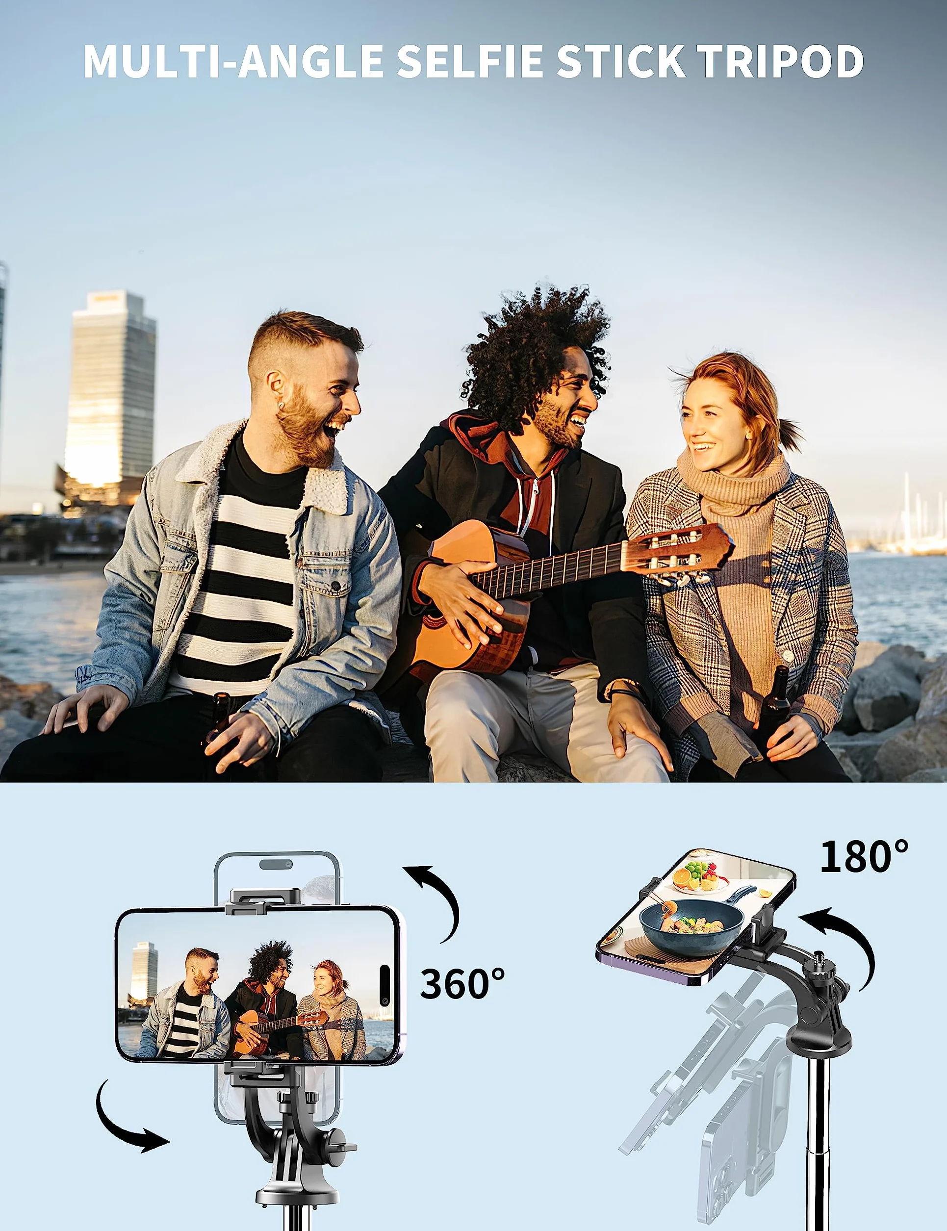 Trépied Selfie Stick 163.5cm avec Télécommande pour Smartphone iPhone Samsung GoPro