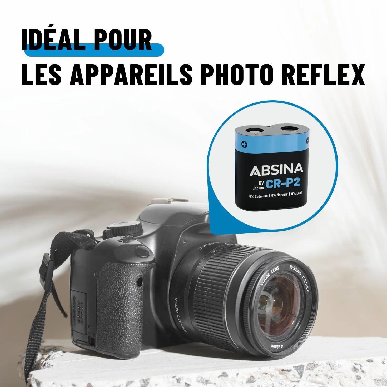 ABSINA 5X Pile CRP2 Lithium 6V - Pile CR P2 pour Distributeur, Appareil Photo, Flash, détecteur de Mouvement & Plus - Anti-Fuite, Longue Conservation - CR-P2 Piles 6V