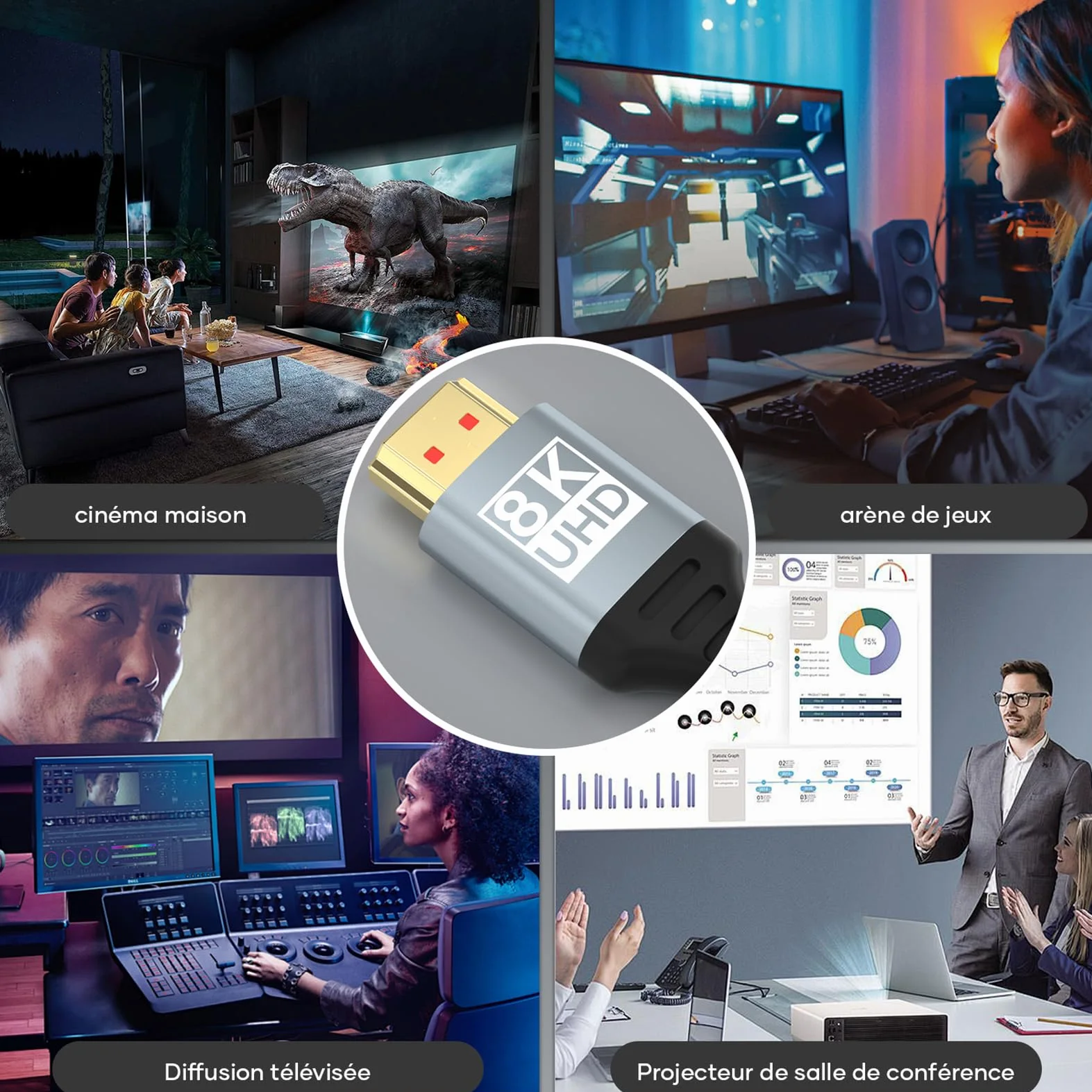 Câble HDMI 2.1 5Mètres 10K 8K Ultra Haute Vitesse 4K@120Hz HDR10 eARC HDCP 2.2 & 2.3 Compatible PS5 X-Box HDTV