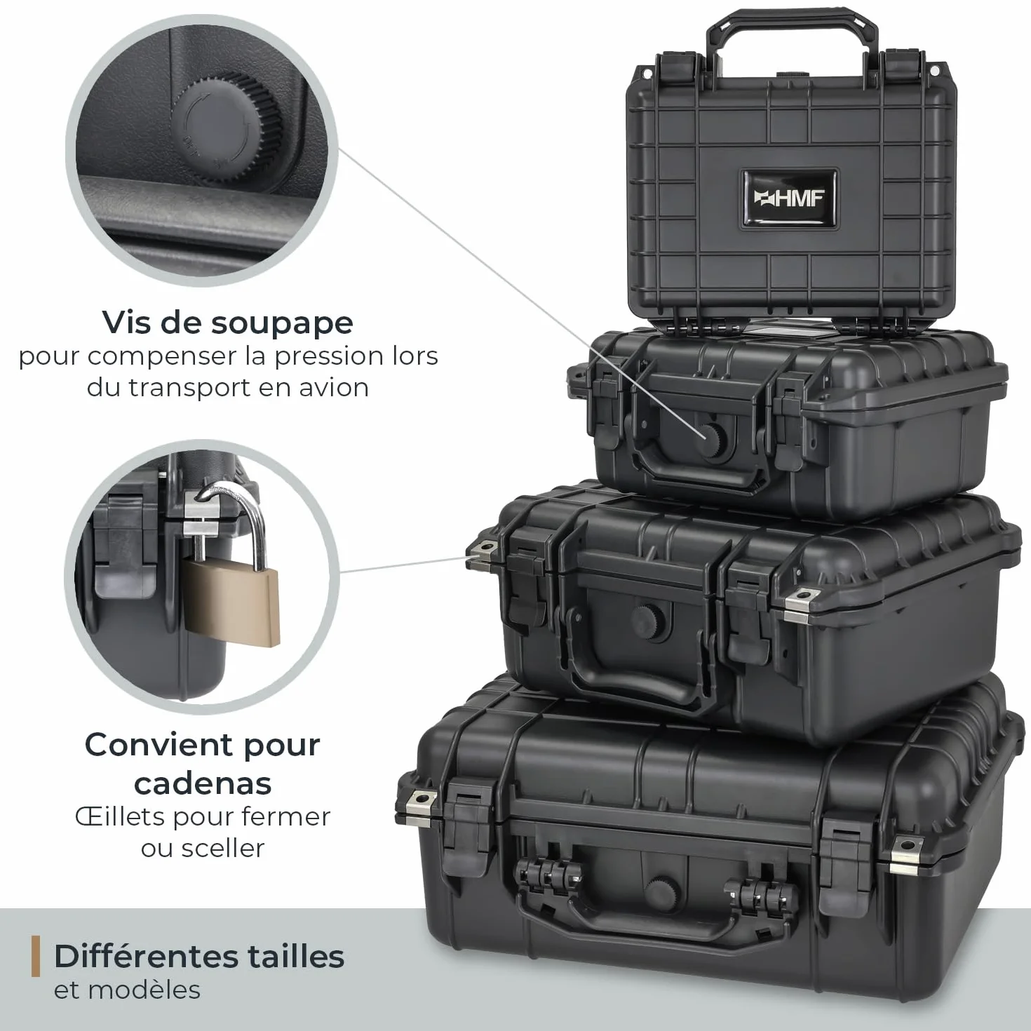 Mallette Rigide IP67 HMF ODK100 étanche Eau Poussière Mousse prédécoupée Valise Protection Photo Outils 41x32x17.5cm Noir