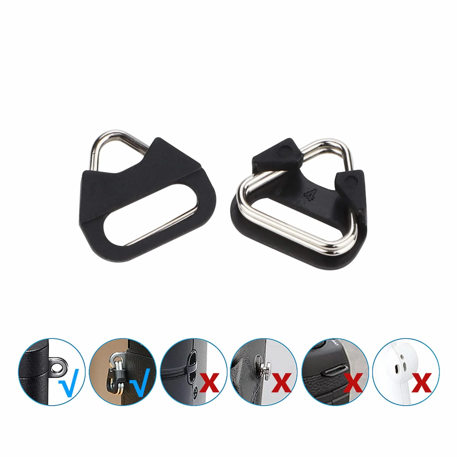 Leftfoto 4 pièces Anneau de sangle d'appareil photo en acier inoxydable triangulaire avec capuchon en plastique pour sangle d'épaule d'appareil photo Noir