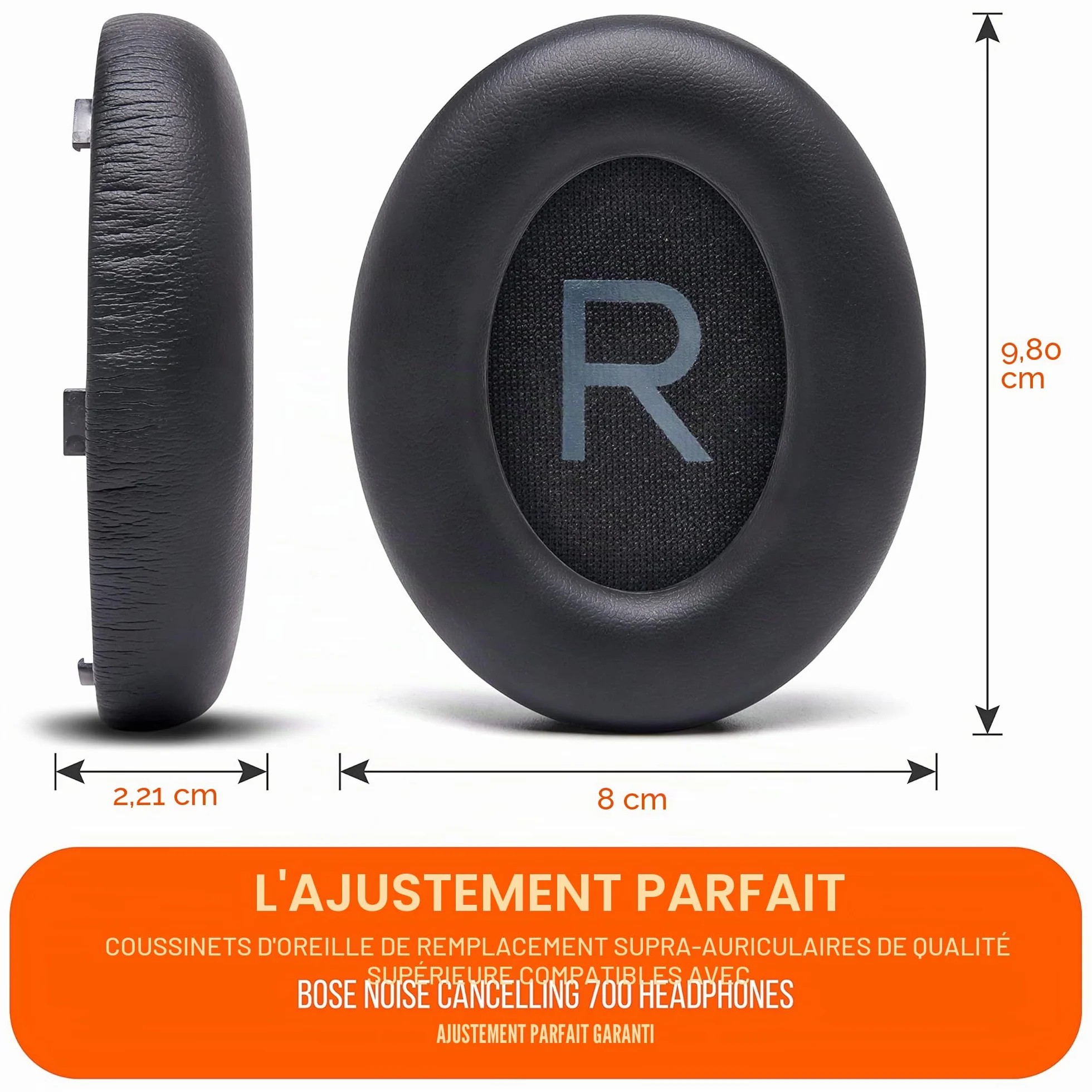Bose Noise Cancelling 700 (NC700) Coussinets par Wicked Cushions – Cuir Souple, Mousse à mémoire de Forme, Épaisseur Accrue, Noir