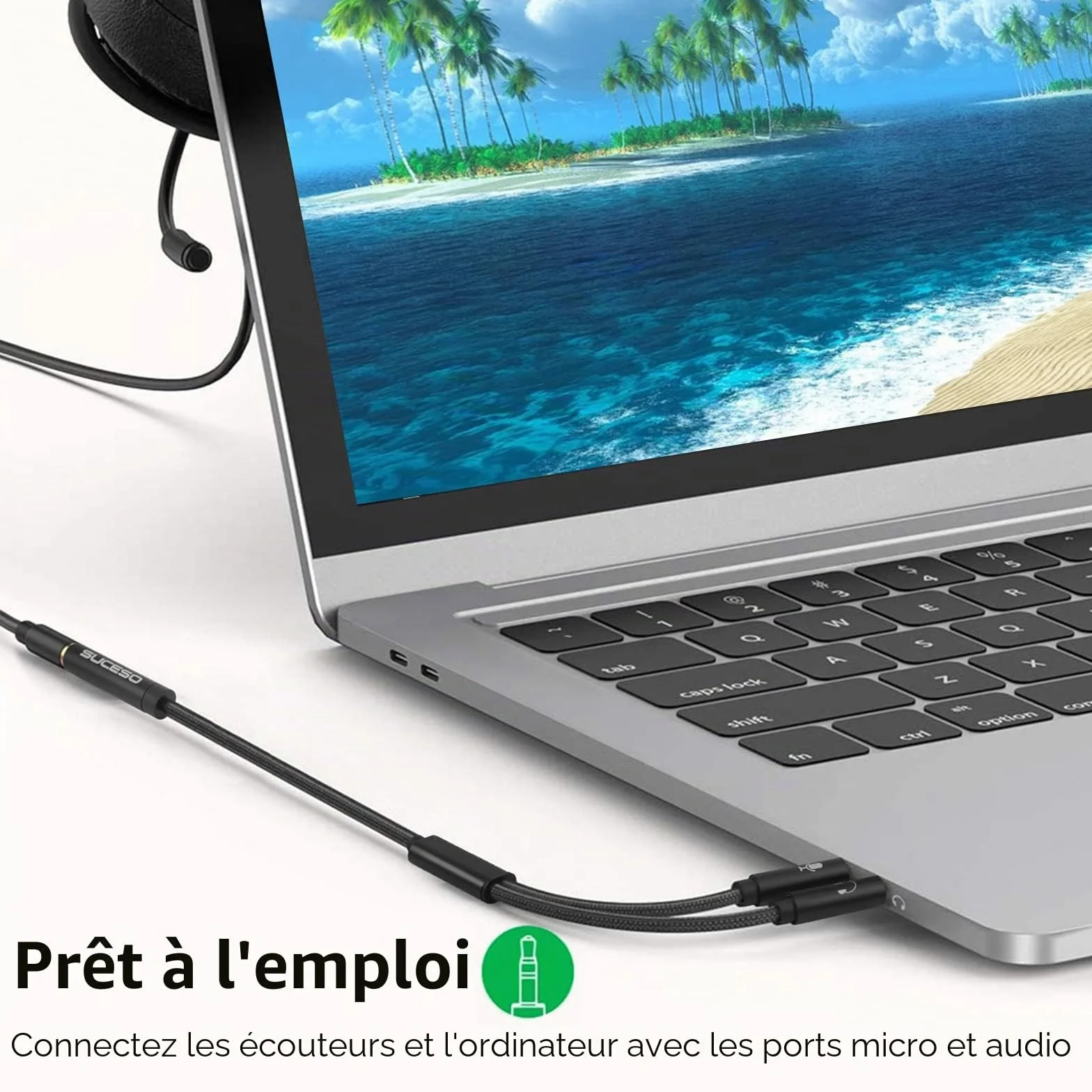 Adaptateur Jack Audio Stéréo 3,5mm Câble Nylon Tressé Splitter Y Femelle à 2 Mâle 35cm