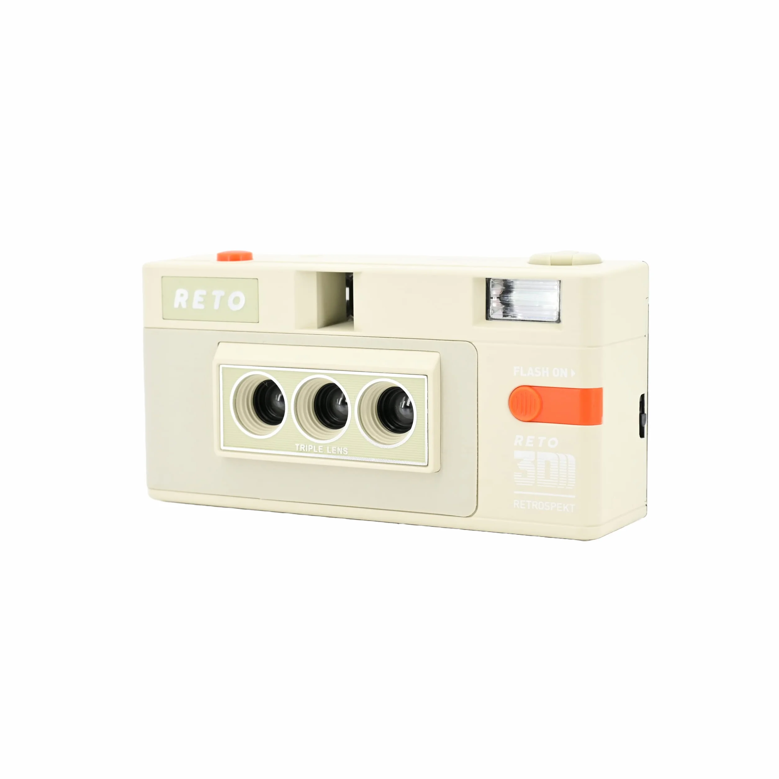 RETO Reto3D 35mm 3D Film Camera - Retro Lenticular 3D Effect Boomerang Wigglegram Camera (White Retrospect Edition)