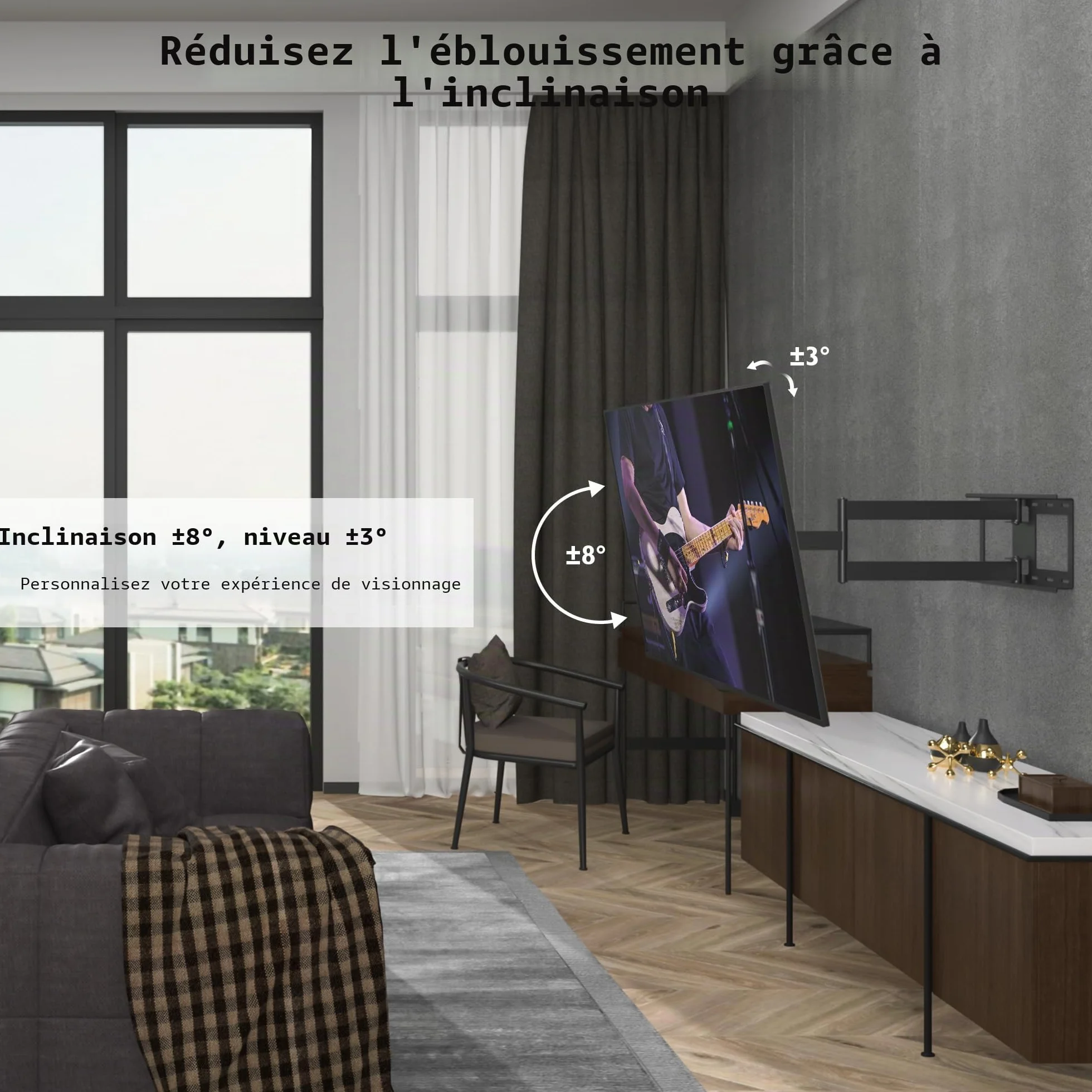 BONTEC Support Mural TV Pivotant Inclinable, Bras Articulé Extra Long 850mm, Compatible Écrans LCD/LED/OLED 32-70 Pouces jusqu'à 60 kg, Max VESA 400x400mm, Support TV Mural Orientable
