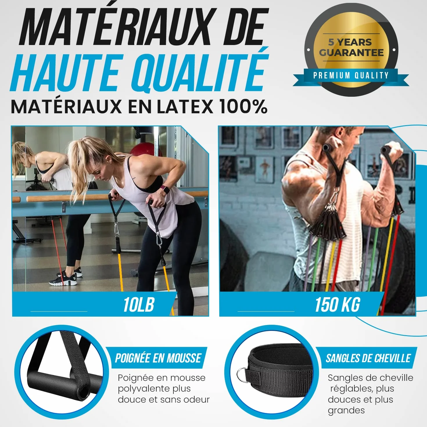 PORTENTUM Elastique Musculation 5 Niveaux 150 lbs (68 kg) Multicolore