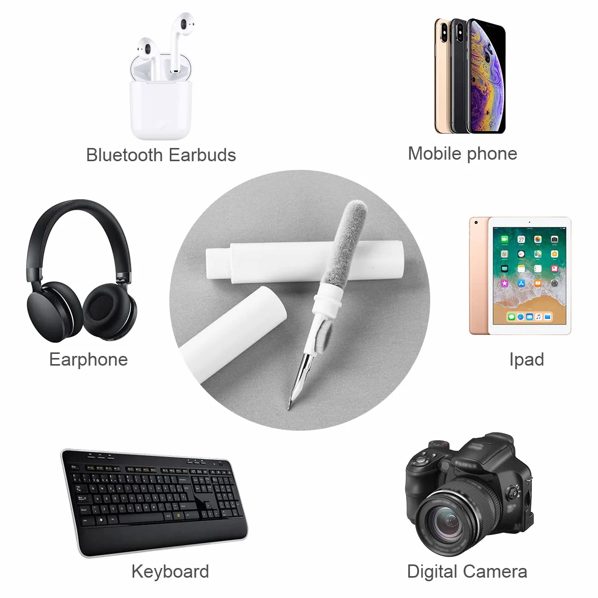 Vicloon Nettoyeur Airpods,3 in 1Kit Nettoyage pour AirPods avec Brosse en Microfibre Douce pour Écouteurs Bluetooth Appareil Photo/Port Téléphone Phone