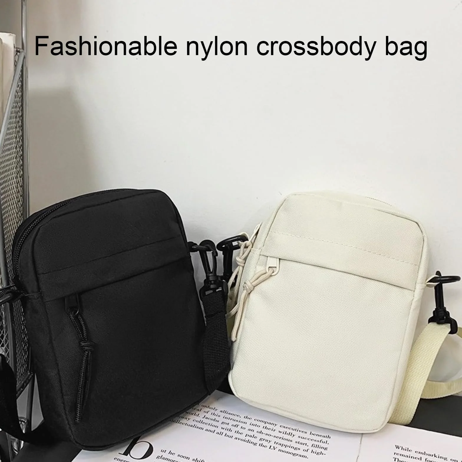 Sac Bandoulière Toile Homme Femme Randonnée Voyage Chargeur USB Noir