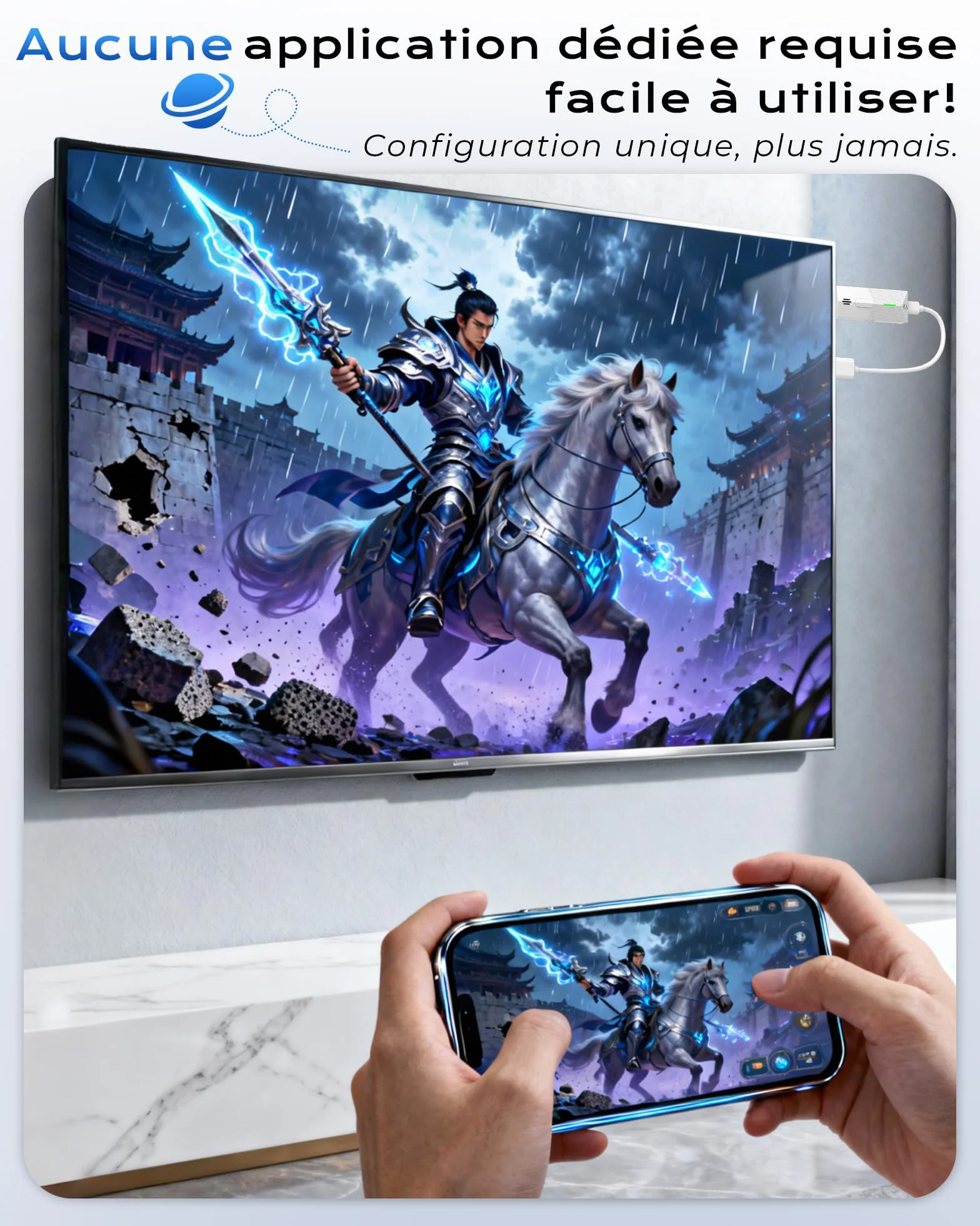 Adaptateur sans Fil HDMI 1080P@60Hz, 5GHz AirPlay/Miracast pour TV/projecteur (Compatible avec Smartphone, Tablette, PC/Mac)
