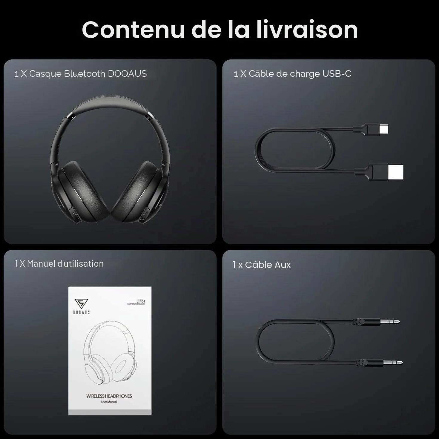 DOQAUS Casque Bluetooth sans Fil 90H Durée Lecture avec 3 Modes EQ Bluetooth 5.3, Casque Bluetooth,Cache-Oreilles protéines Souples,Casque sans Fil stéréo HiFi Microphone pour Voyage/Travail/Vie
