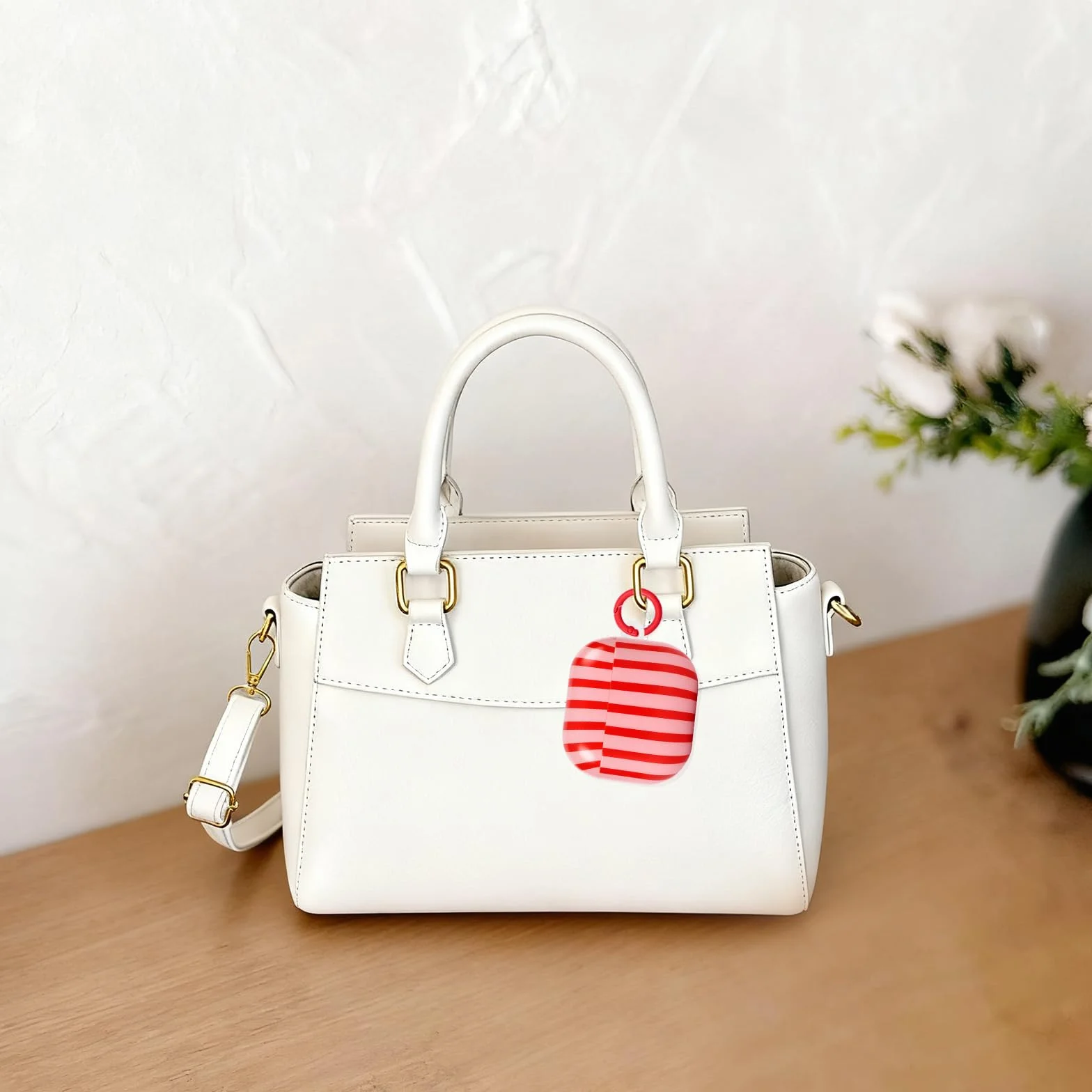 Compatible avec Coque AirPods 4 Génération avec Kit Nettoyage, Étui Housse Mignon Fashion Rayures Motif Esthétique Stripes Design, Antichoc Porte - Clés Couvercle Soft Etui - Rouge