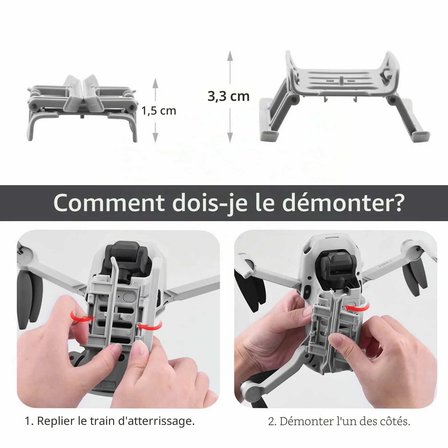 HeiyRC Extensions de train d'atterrissage pour DJI Mini 4K/Mini 2/Mini SE/Mavic Mini drone landing gear, accessoire de rallonge pliable pour les jambes en hauteur