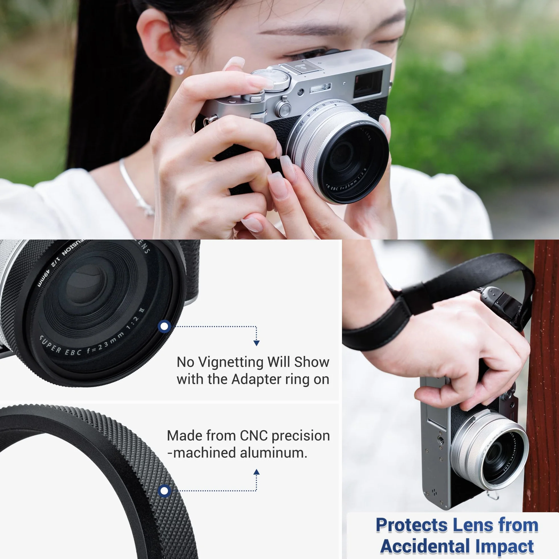 JJC Bague d'adaptation pour filtre Fujifilm X100VI X100V X100F X100T X100S X100 X70 49mm