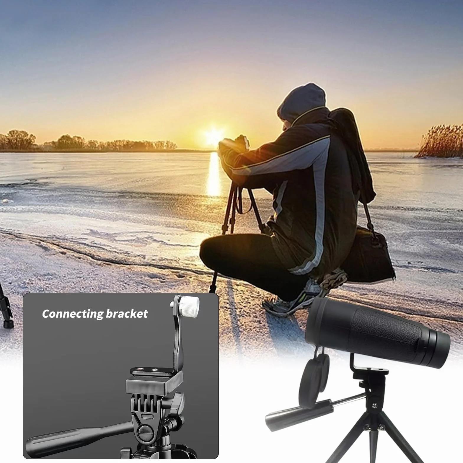 L Metal Binocular Adapter, Adaptateur Universel pour trépied binoculaire, Support en L, Adaptateur de Montage en métal 50 mm Compatible avec tous les trépieds 1/4, télescope, caméra, Noir