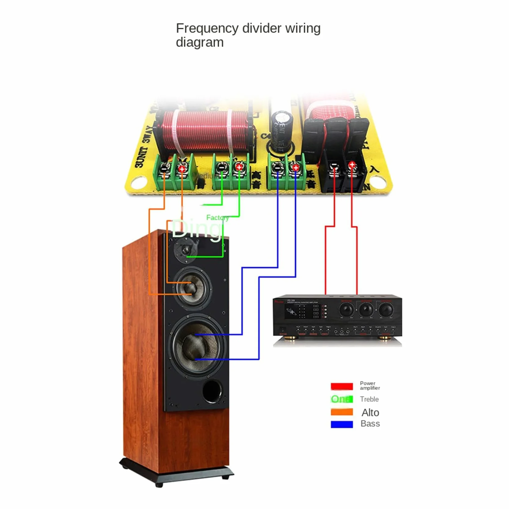 Lot de 2 répartiteurs de fréquence de haut-parleur à 3 voies 300 W Filtre Hi-Fi Crossover Répartiteur de Fréquence pour la modification DIY des haut-parleurs domestiques