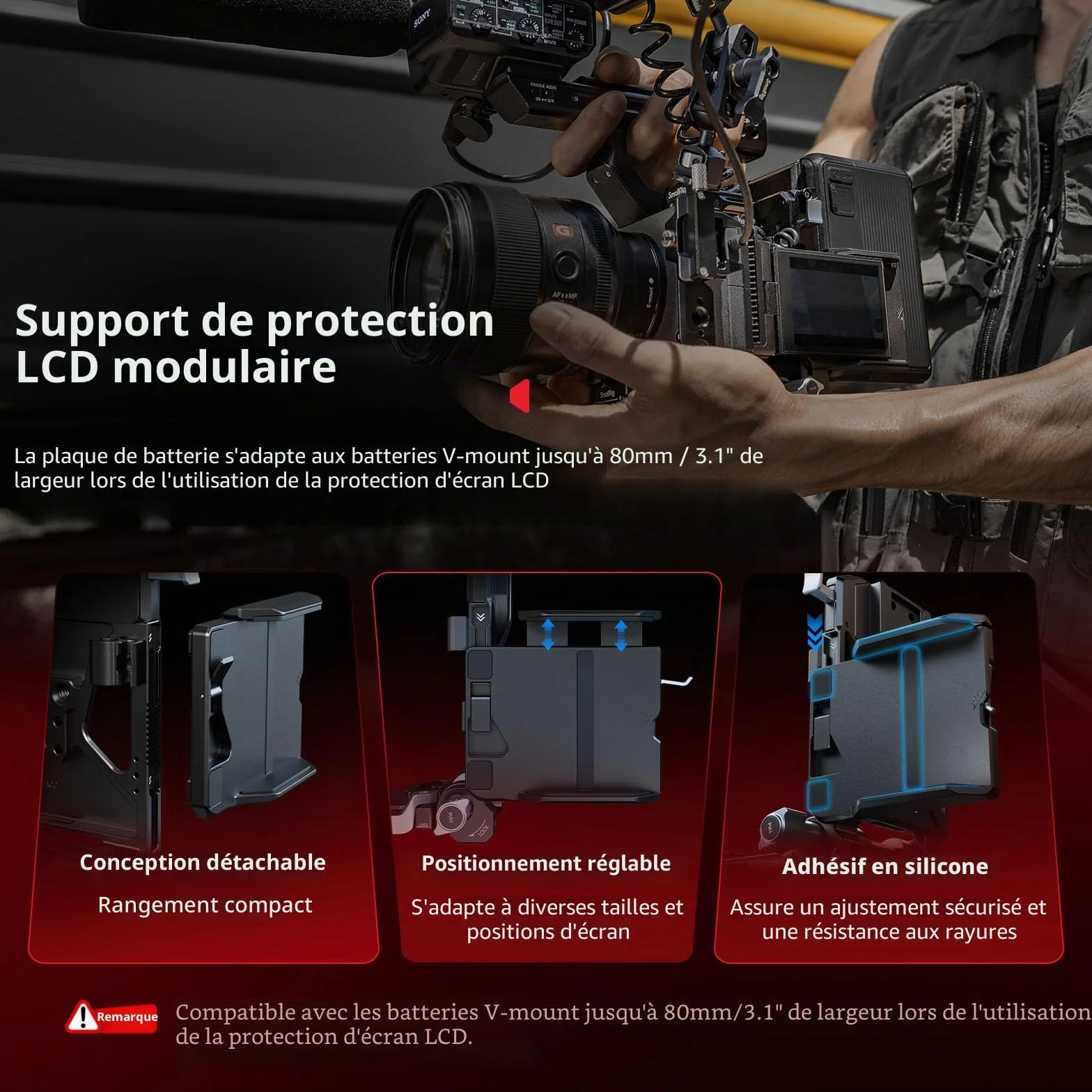 SMALLRIG V Mount Pro Kit de Plaque de Batterie Pliable, avec Plaque QR pour Arca, Support de Protection d'Ecran LCD et Clips de Câble, Support Vidéo Compact Tout-en-Un pour V Mount Batterie - 5315