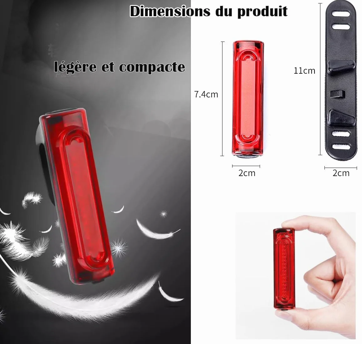 Lampe LED Vélo Arrière Rechargeable USB 120lm IPX6 5 Modes