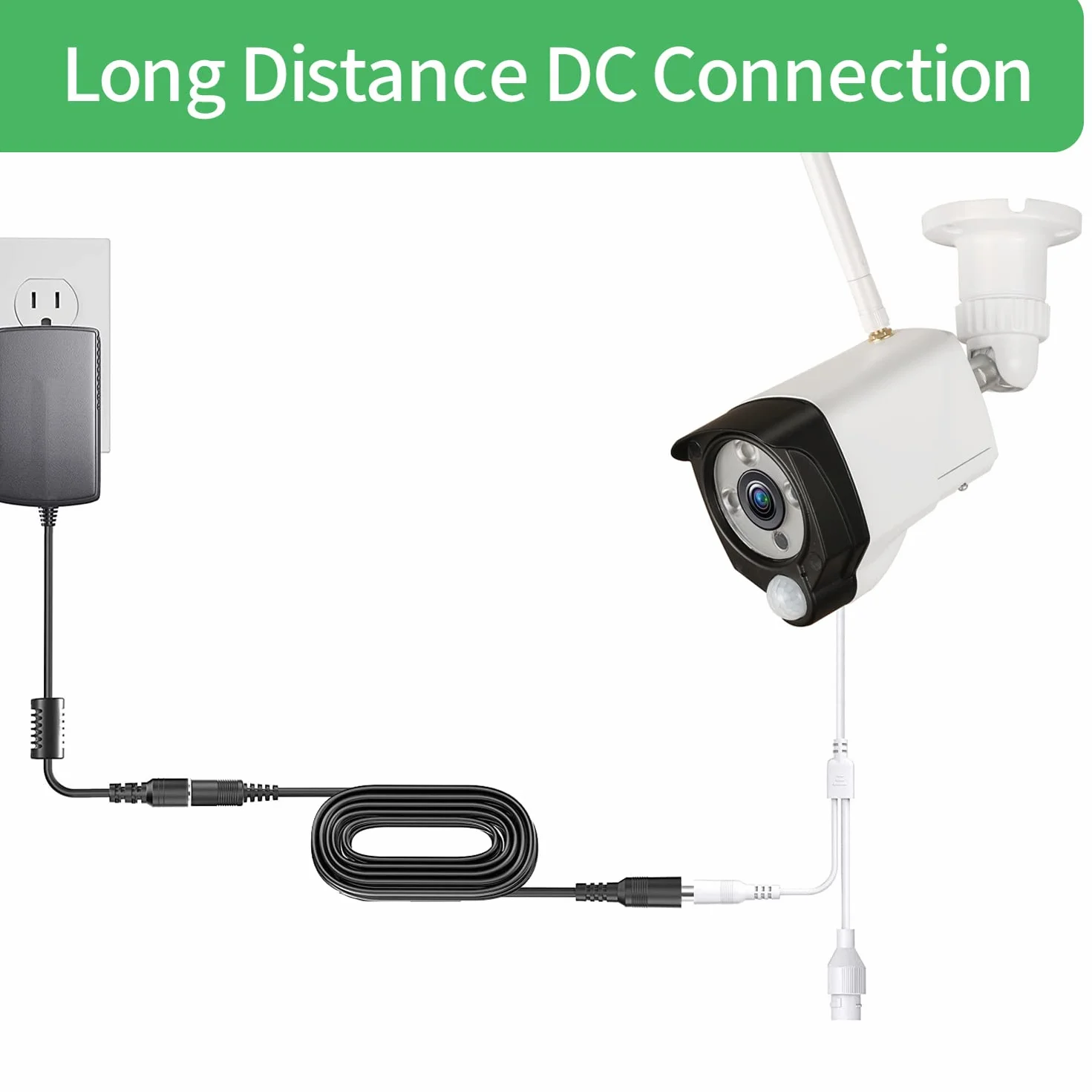 Lot de 2 rallonges d'alimentation CC 5,5 mm x 2,1 mm, pour caméra de vidéosurveillance, caméra IP WiFi, DVR, Bande LED, câble d'extension Adaptateur d'alimentation DC, Noir, 2 m