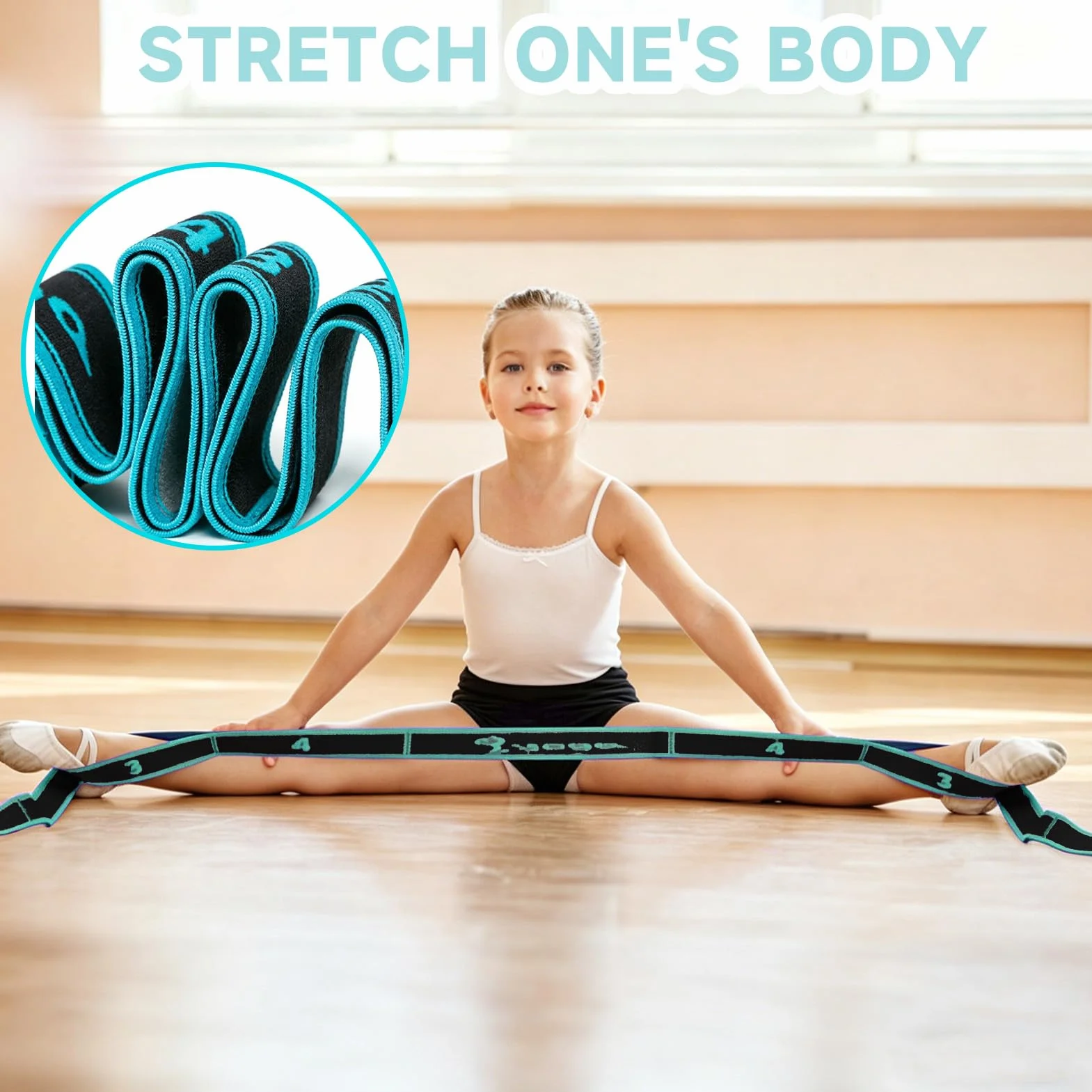 Élastique de Danse Sport avec 9 Boucles Bande Résistance Fitness Étirements Yoga Bleu
