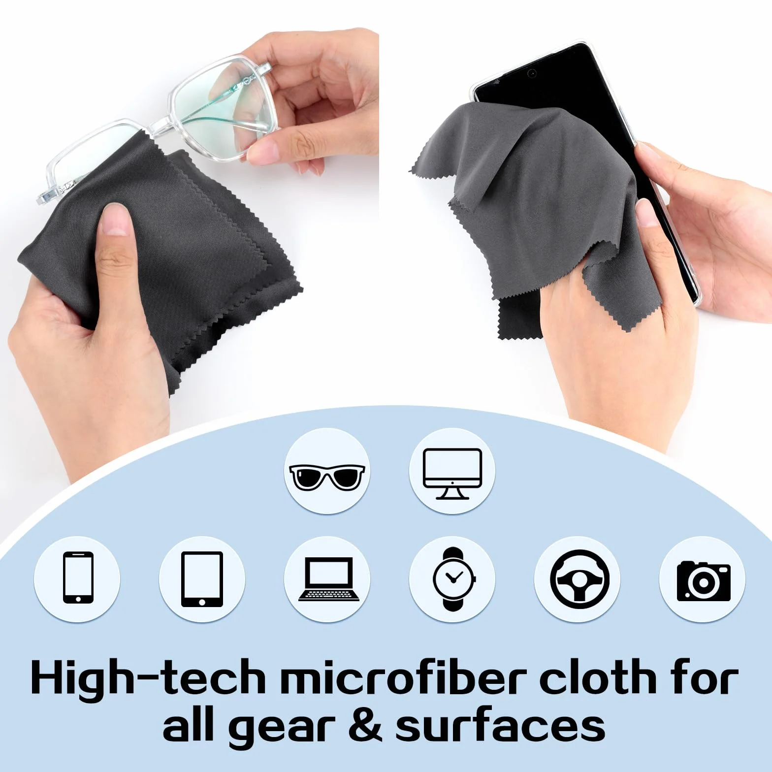 Romon Chiffons Microfibre de Nettoyage pour Lunettes, 10Pcs Chiffon de Nettoyant Lunettes 20 * 20cm Lavables et Réutilisables pour Nettoyer Lunettes,Lentilles, Écrans, Objectifs d'appareils Photo