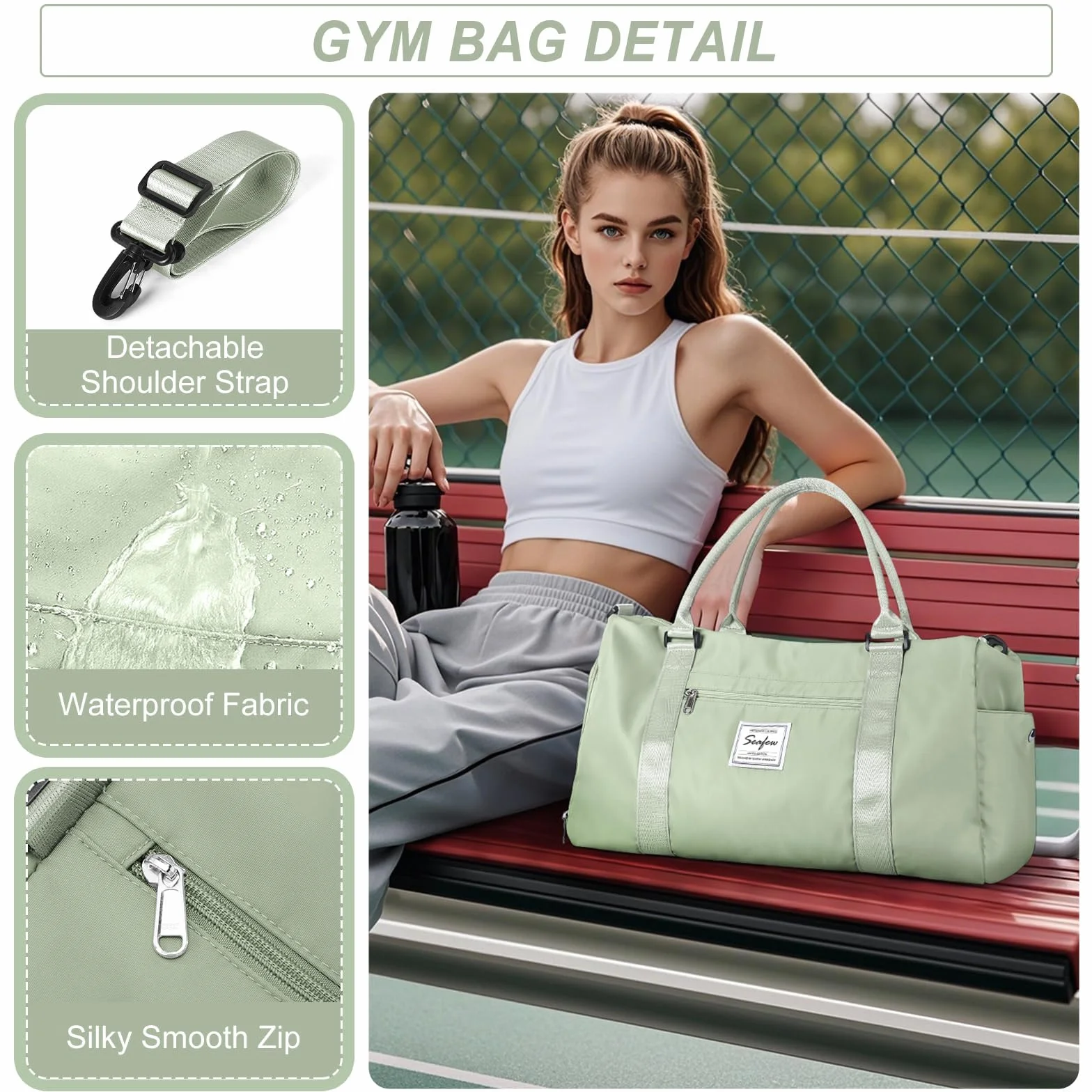 HYC00 Sac de Sport Femme Homme avec Compartiment Chaussures Poche Humide, Sac Voyage Weekender Duffle Bag Fitness Gym, Vert Herbe