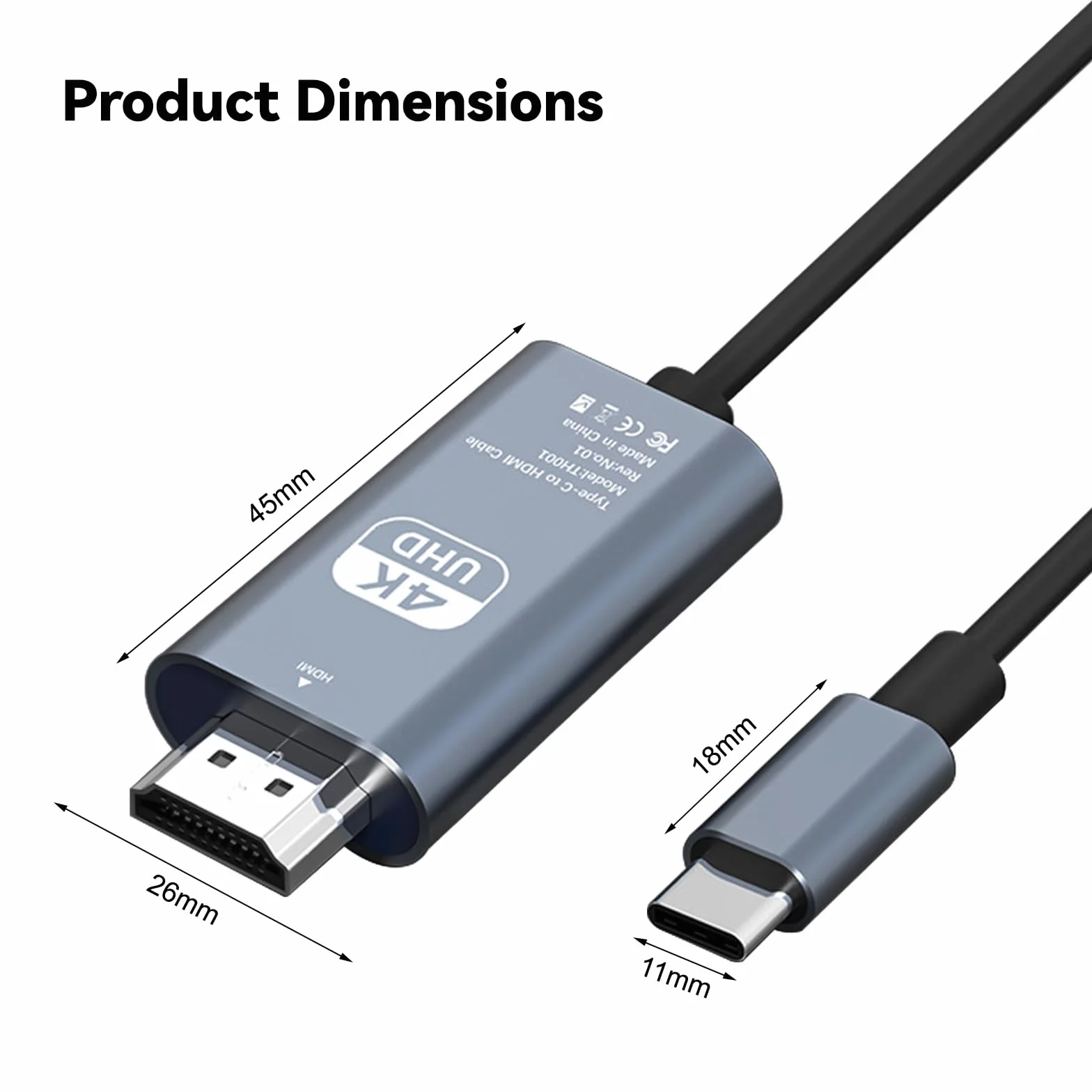 Abauoat Câble HDMI USB-C 4K 2M Adaptateur USB-C vers HDMI Compatible Thunderbolt 3/4 pour Surface Pro 7/8/9, iPad Pro 2018, Air 2020/2022, Huawei Mate 40, Vivo X80 Pro, Samsung S23
