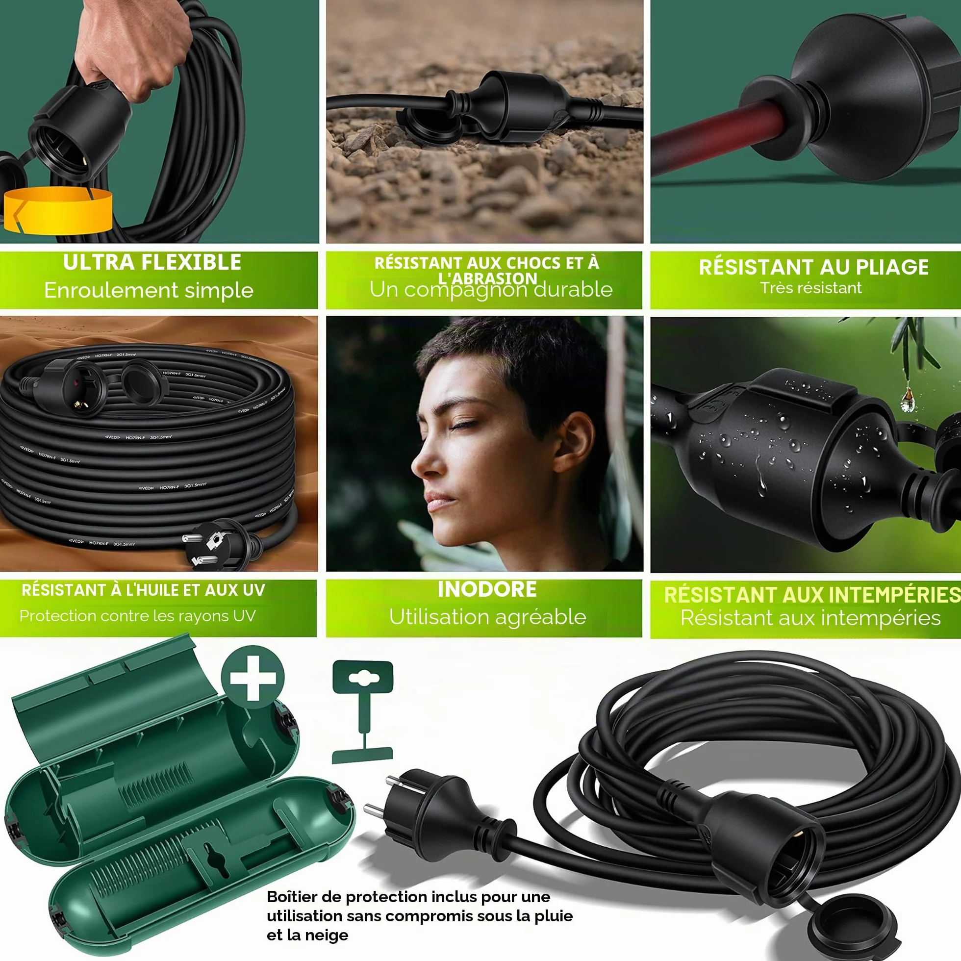 KESSER Rallonge 3 Prises 250 V IP44 40m Noir Câble électrique extérieur