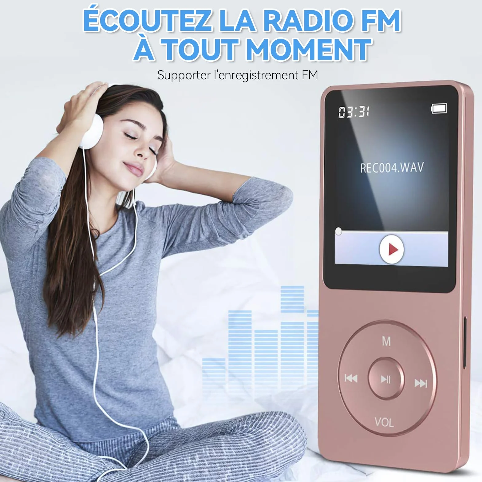 AGPTEK Lecteur MP3 Classique 64Go, Autonomie 70 Heures, Léger 30g, Hi-Fi, Baladeur Sport Enfant Adulte, Carte TF 128G - Rose