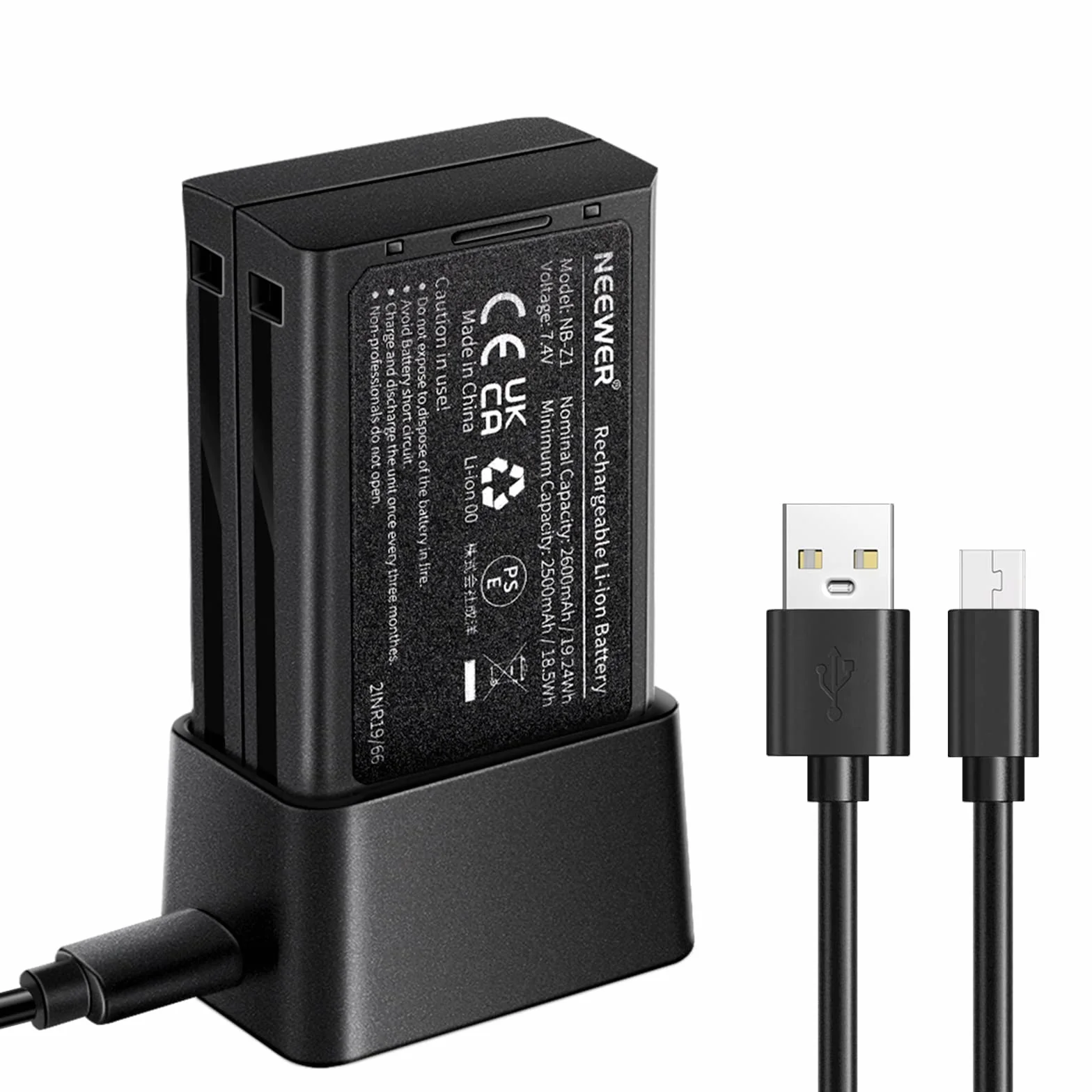 NEEWER Batterie Lithium 7,4V/2600 mAh et Chargeur USB TTL Z2-C/N/S, Z1-C/N/S, Z760-C/N/S Flash à tête Ronde Speedlite, Batterie de Remplacement au Lithium entrée DC 5 V/2 A, 8,4 Chargeur USB Type C