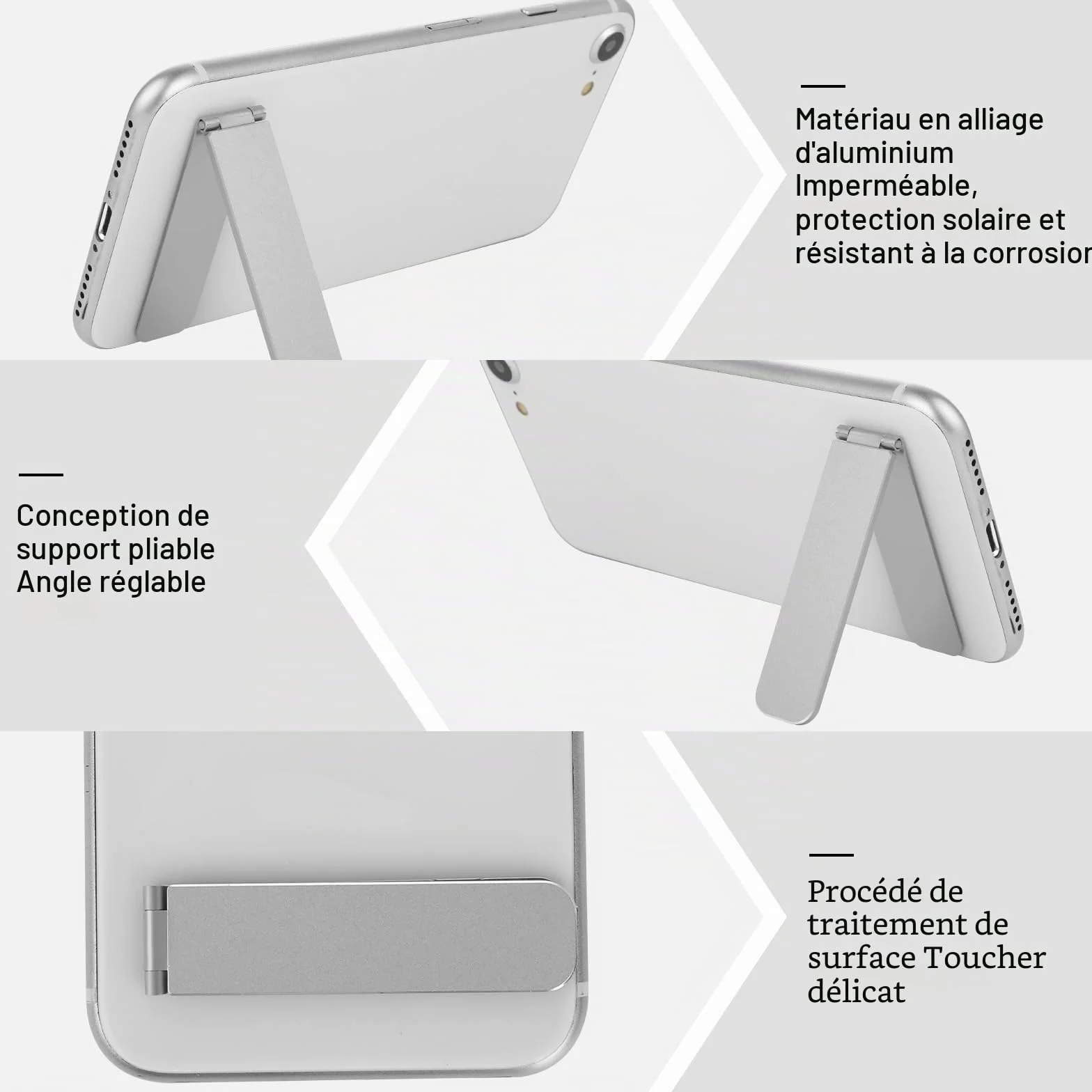 Support de téléphone pliable en aluminium réglable pour smartphones (argent)