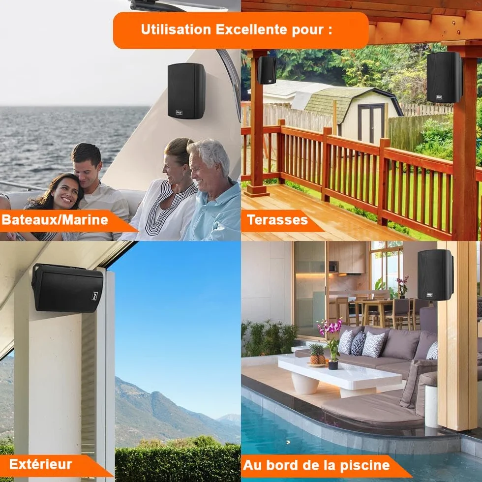 Pyle Enceinte d’Extérieur Bluetooth,240W, Enceinte Mural étanche, Paire de Haut Parleur Imperméables, Active + Passive, Résistant à l'eau, Son Stéréo, Utilisation dans la Piscine, Patio, l'Intérieur