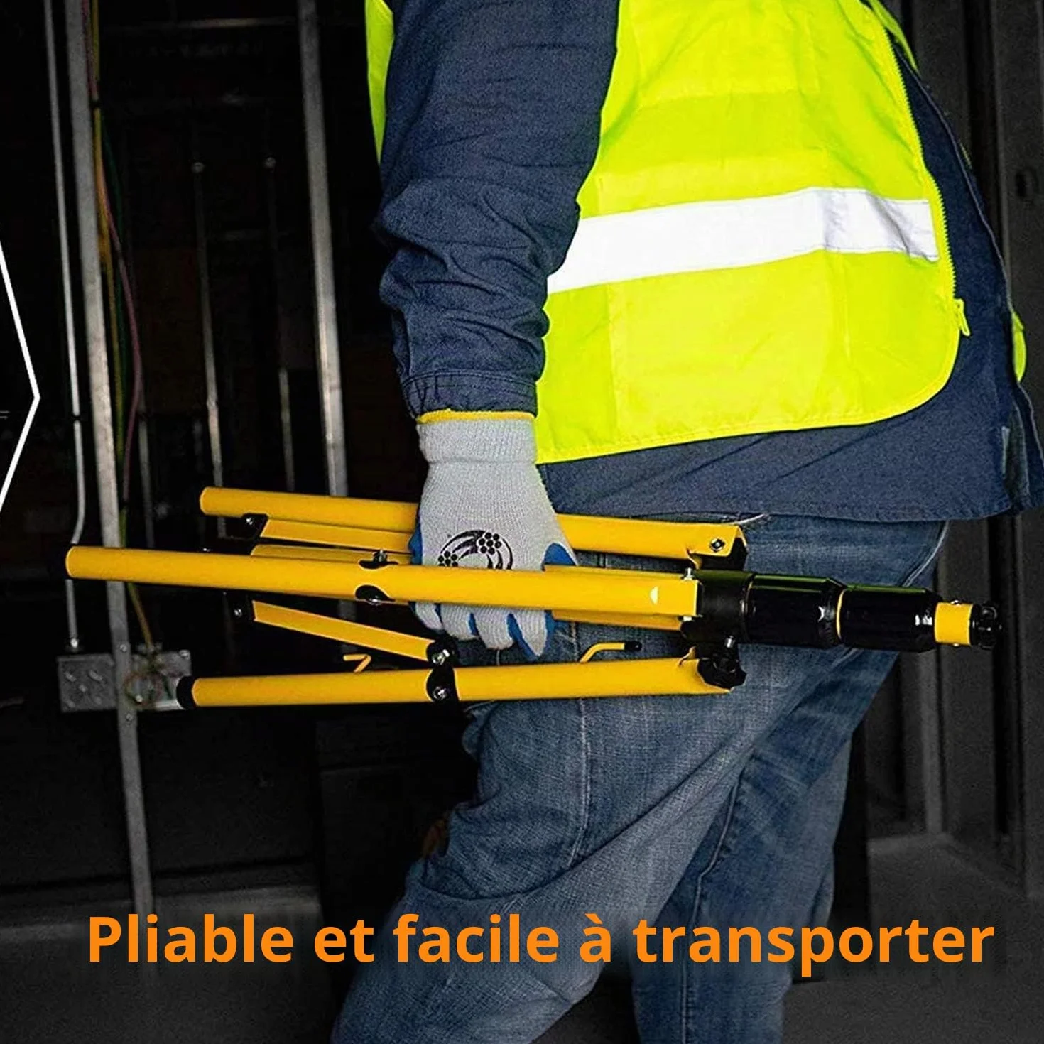 Trépied de chantier télescopique LED acier hauteur réglable 1,60 m