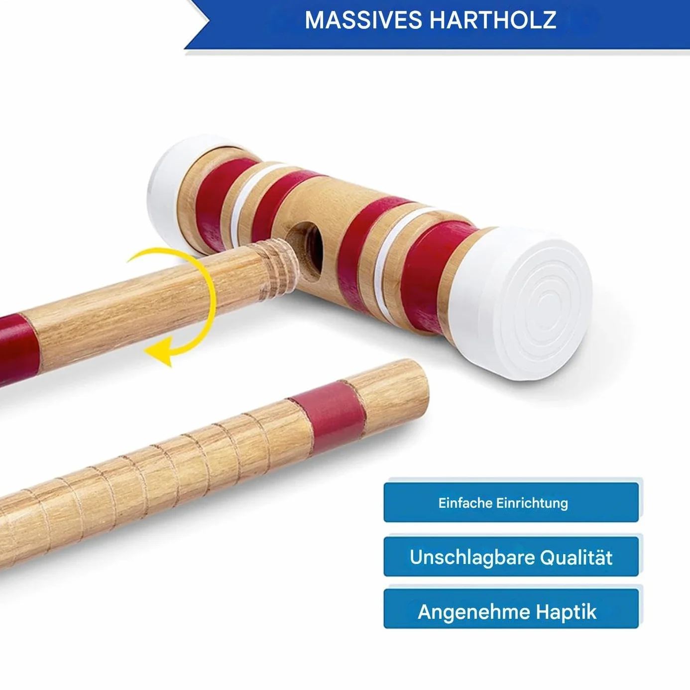 Kit de croquet pour 6 joueurs - Jeu de pelouse en bois - Équipement de sport extérieur réutilisable