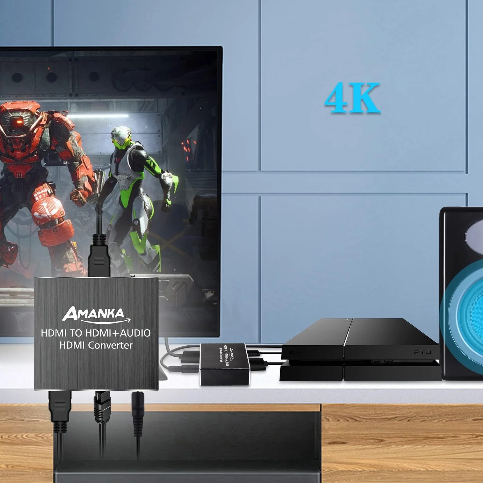 AMANKA HDMI Audio Extractor 4Kx2K, Convertisseur HDMI Optique HDMI pour Xbox PS4 Blu-Ray 3D Aluminum