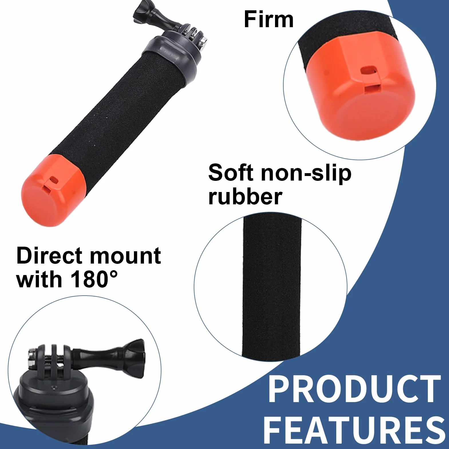 Poignée Flottante pour Caméra Sport, plongée sous-Marine Etanche Handler avec Dragonne et Corde élastique Anti-Perte pour Go Pro Hero 13/12/11/10/9/8/7/6 insta360 DJI Osmo et Autres caméras d'action