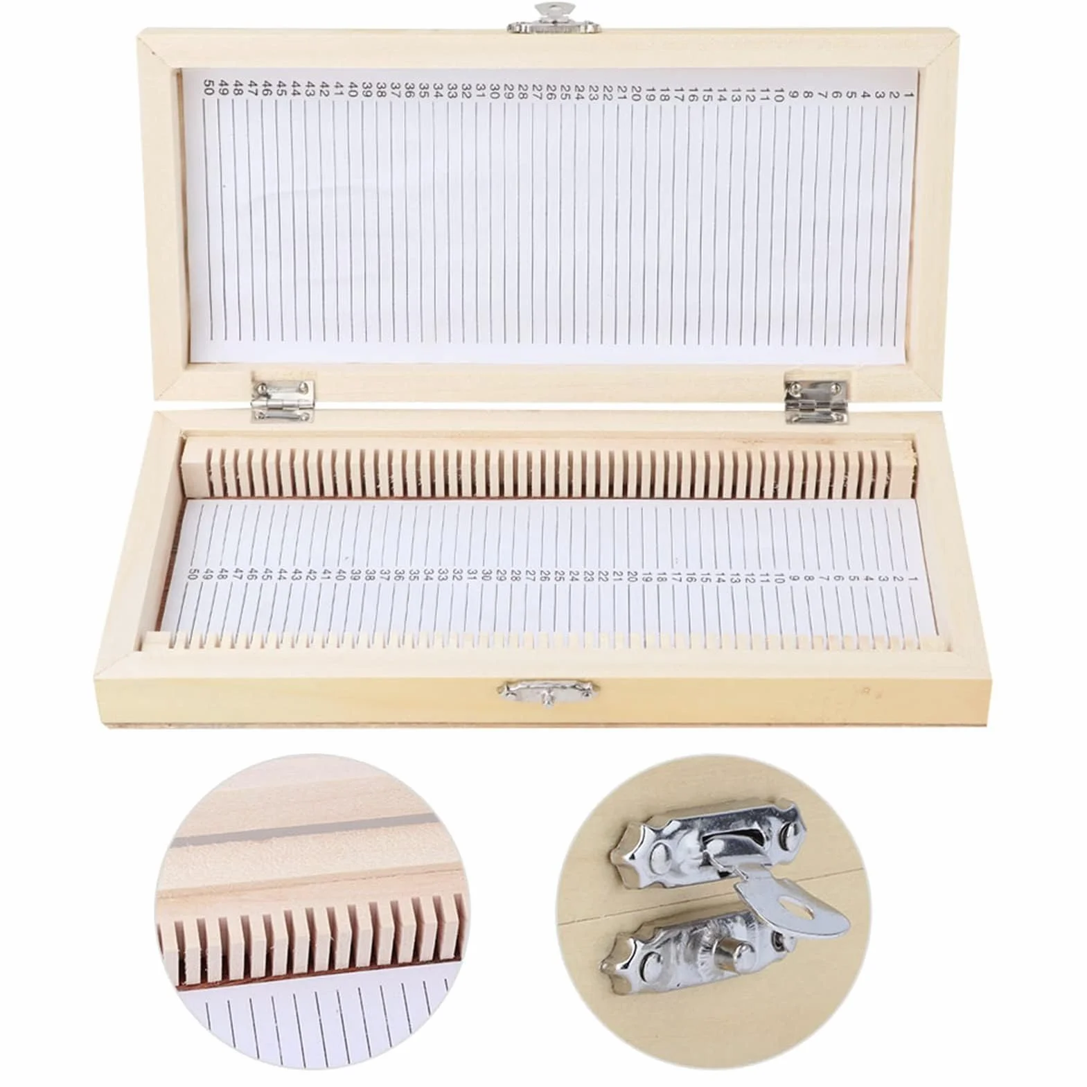 Coffret en Bois pour Lames de Microscope 50 Diapositives Boîte de Rangement 23x10,6x3,5cm