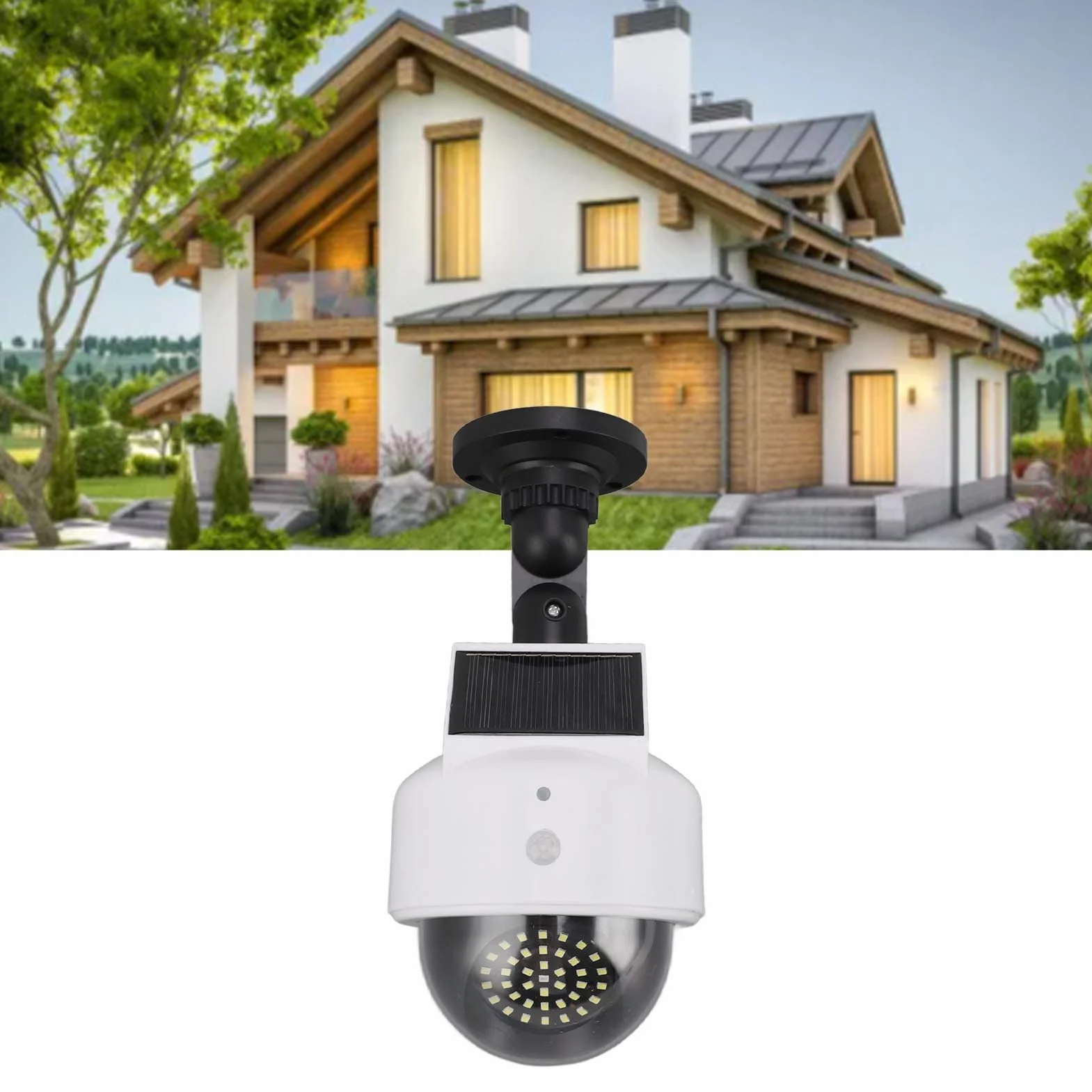 Zerodis Fausse Caméra Solaire Factice de sécurité Extérieure, Caméra de Surveillance Simulée à énergie Solaire pour Intérieur et Extérieur – Dissuadez Les Criminels et Protégez Votre