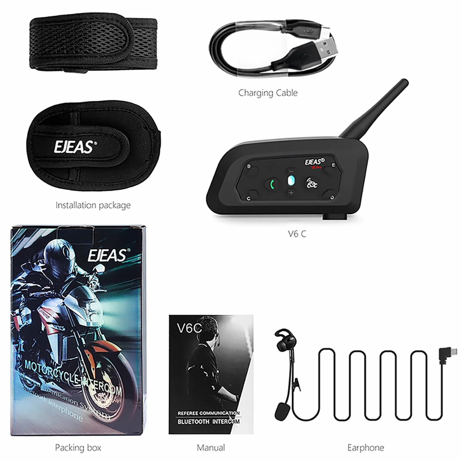EJEAS V6C Casque Bluetooth Arbitre 850 mAh Full Duplex 1200 M Interphone Bluetooth sans Fil avec Casque et Bracelet de Course pour Soccer Hockey Rugby Sport, USB-C (1 pièce)