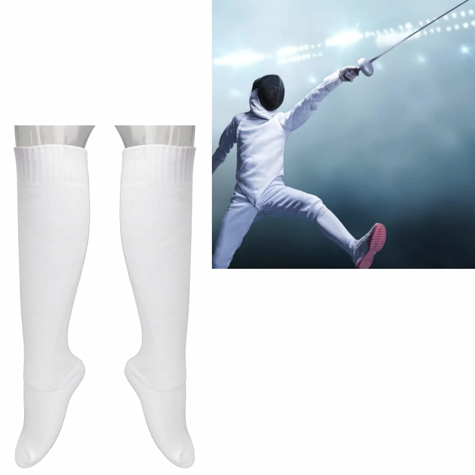 Chaussettes d'escrime Respirantes en Coton Ock Blanches pour Entraînement (M)