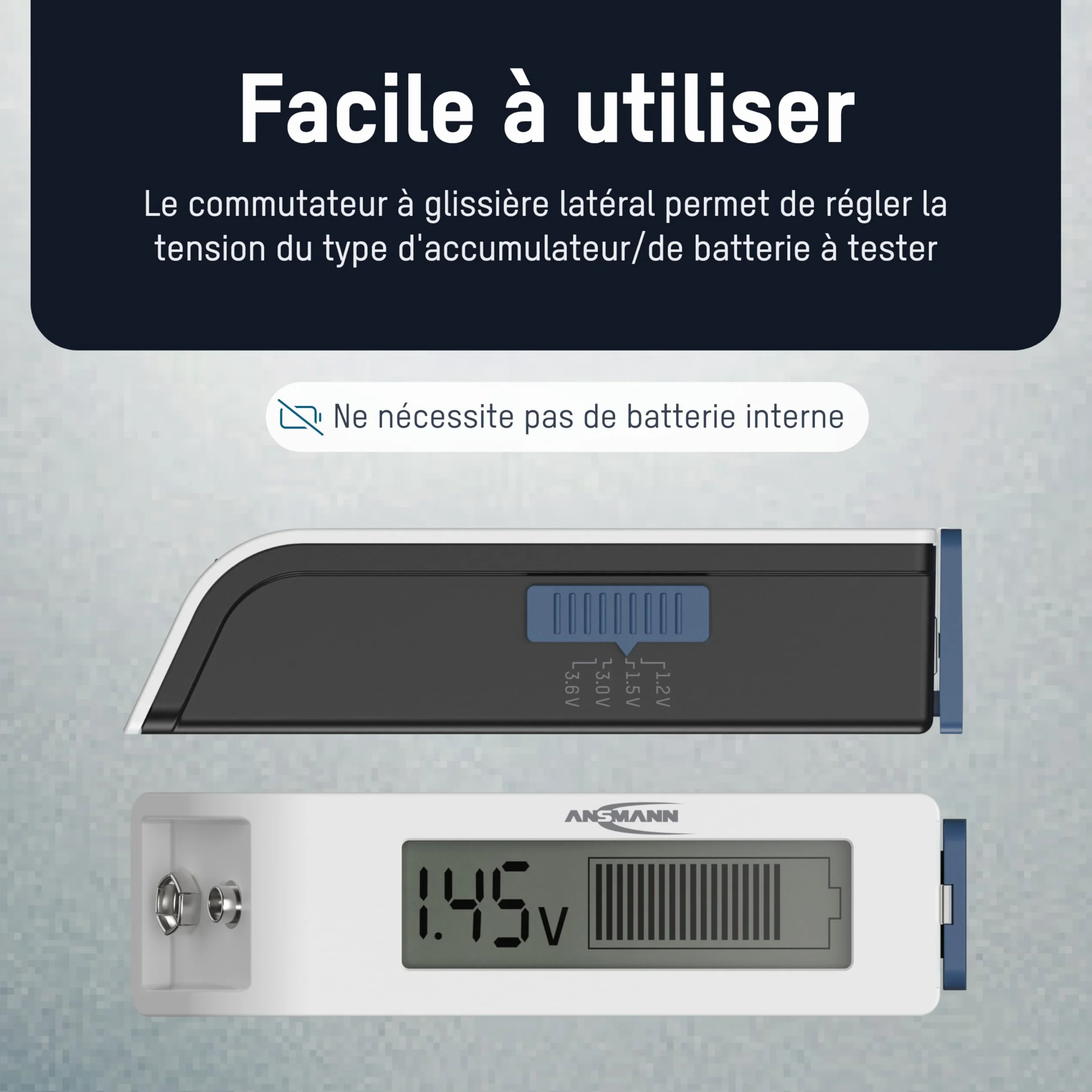 ANSMANN Testeur de piles pour piles rechargeables, piles & piles bouton au lithium usuelles (plus grandes que 2025) résultats précis sur écran LCD, test rapide & facile, Comfort Check compact