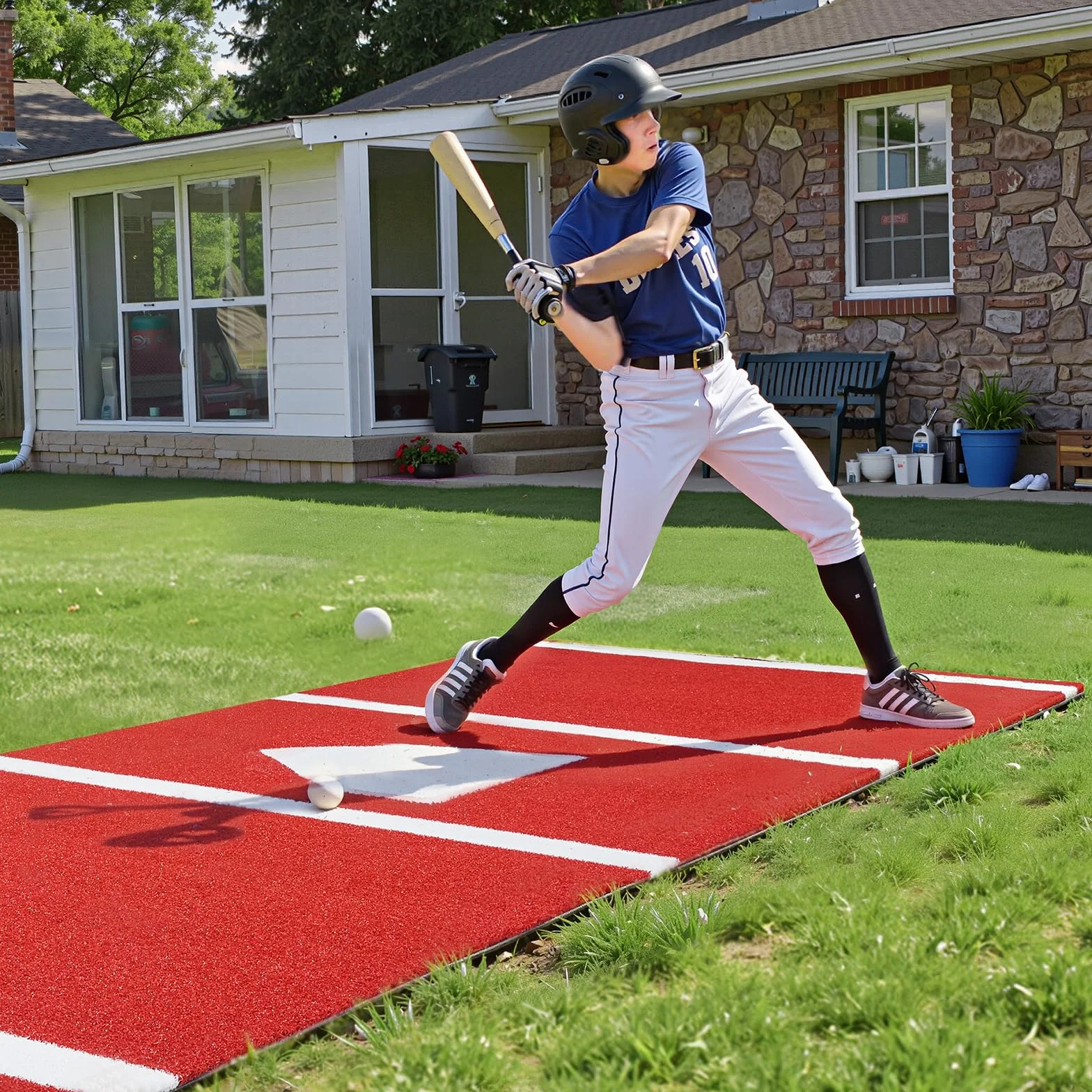 VEVOR Tapis de Frappe Baseball 300x116 cm Gazon Synthétique Anti-décoloration Entraînement Softball Rouge