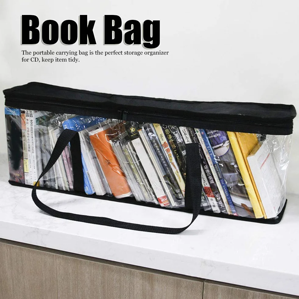61x14x22cm Sacs de Rangement en Tissu Oxford PVC, Étui Transparent Grande Capacité avec Poignées Renforcées, Organisateur Portable pour Transport CD DVD Jeux Vidéo Livres Albums