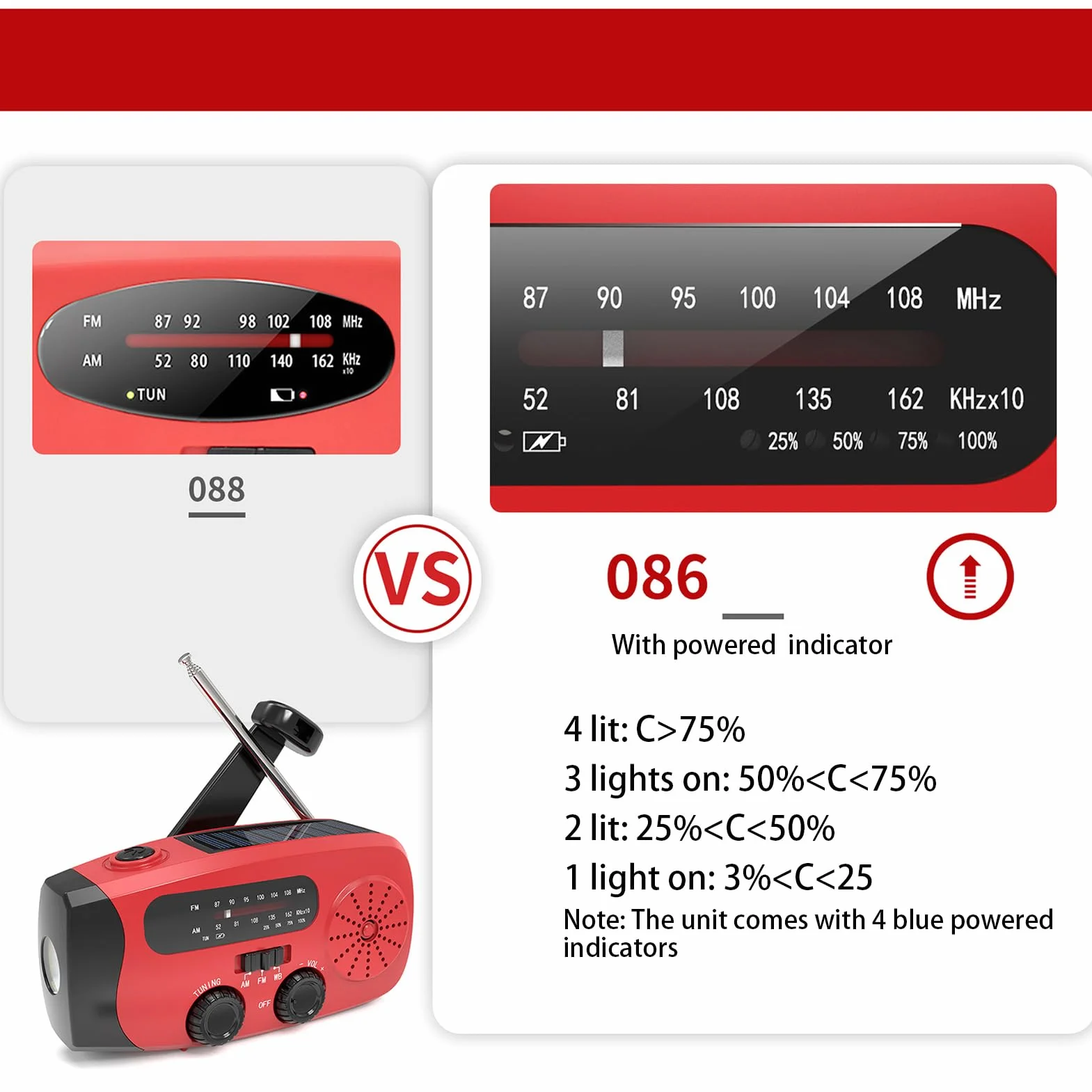 Radio Portable AM FM avec Chargeur Solaire Manivelle USB Lecteur MP3 pour Camping Randonnée