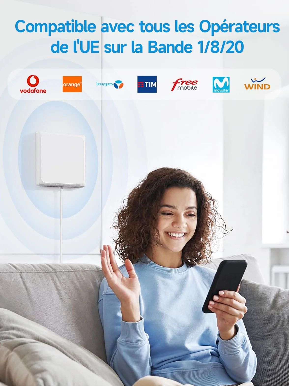 ANNTLENT Amplificateur 4G 3G Bande 1/8/20, LTE GSM WCDMA Amplificateur de Signal Cellulaire Tri-Bande pour Tous Opérateurs, Support Multi-Appareils,pour Maison/Bureau