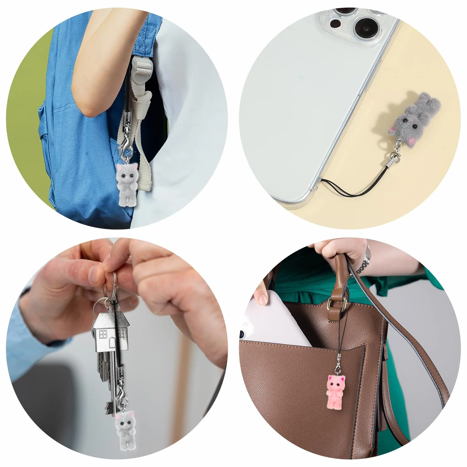Mabor Lot 3 lanières portable Chat Y2K Pendentif universel Coque porte-clés