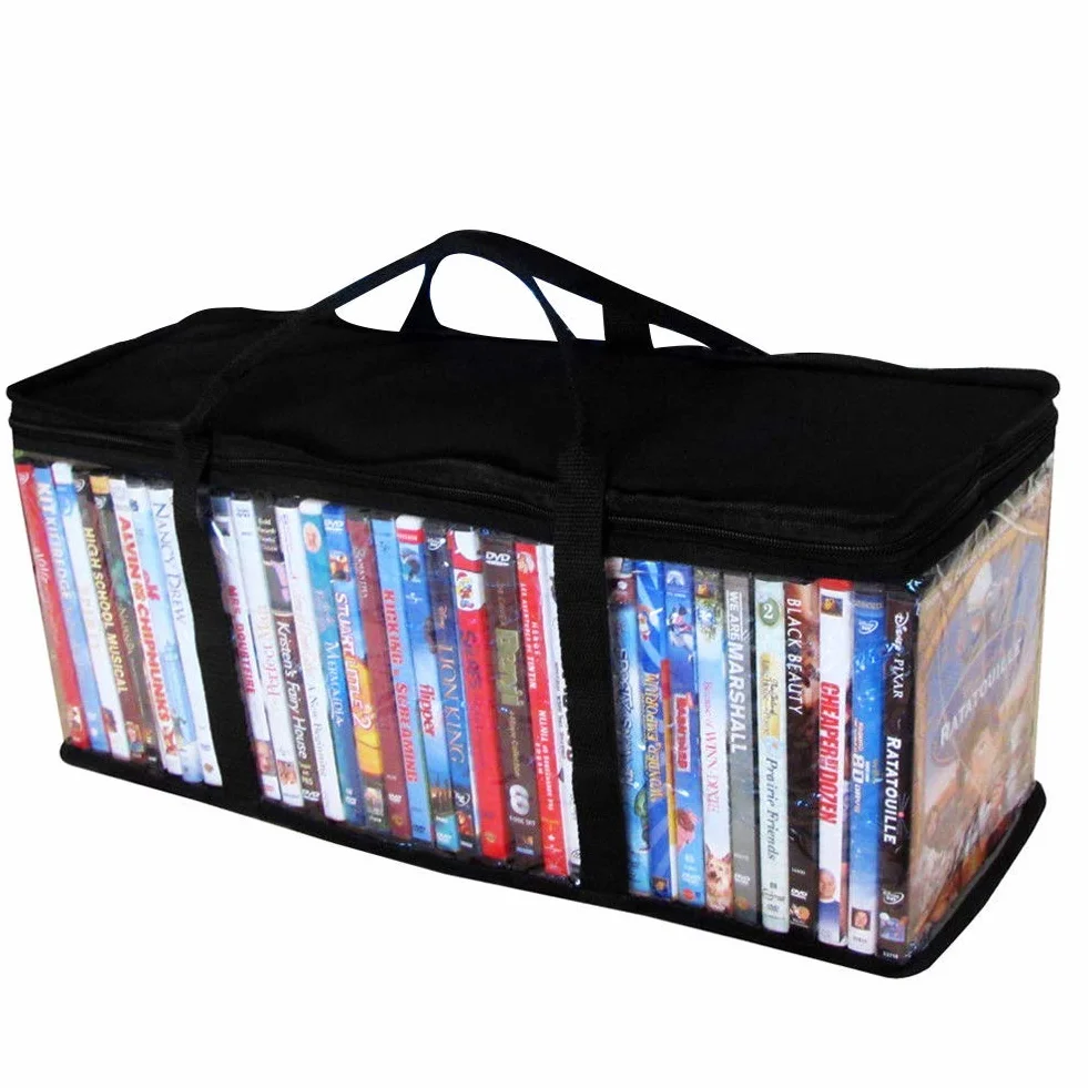 Grand Fermeture Éclair Tissu Oxford DVD Sac de Rangement Portable Protectrice CD Support Vidéo - Noir, 61 * 22 * 14cm