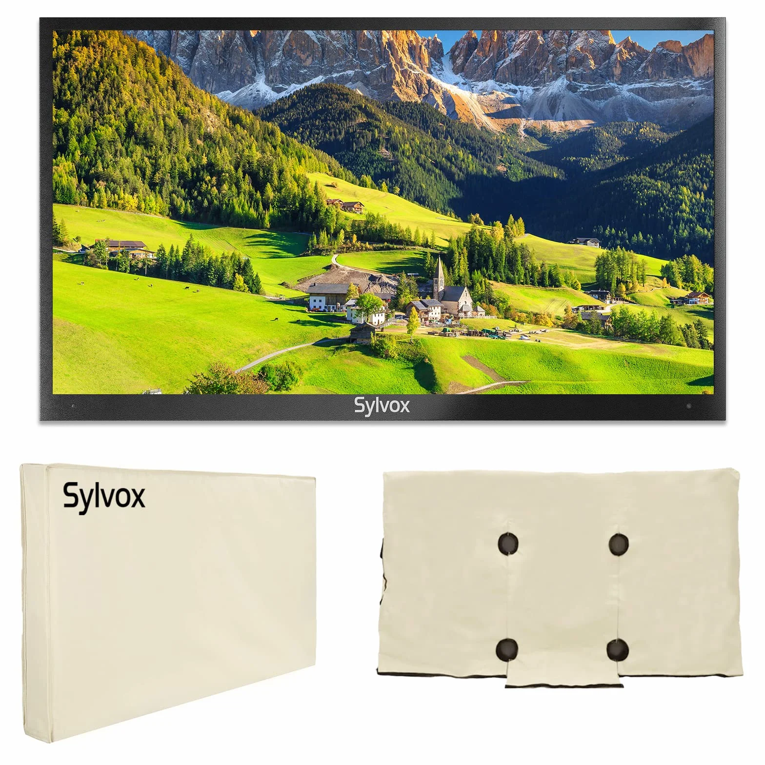 SYLVOX 55 pouces Housse Étanche TV Extérieur, Couverture Complète Inférieure, Housse TV Écran Plat Antipoussière avec Poche Télécommande Tissu Oxford