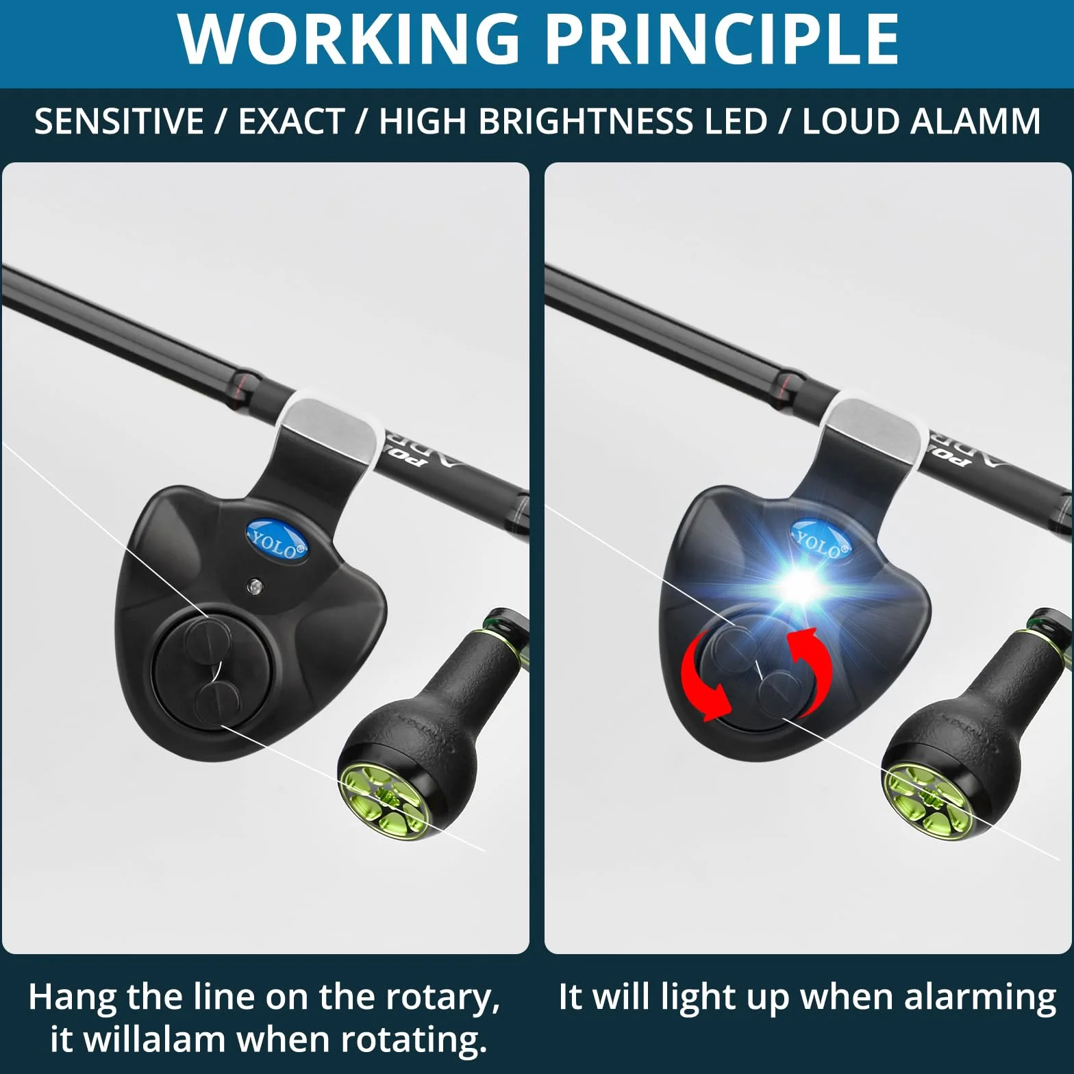 Détecteur Electronique Sensible Alarme de Touche Canne à Pêche avec Indicateur LED pour Pêche Maritime Nocturne