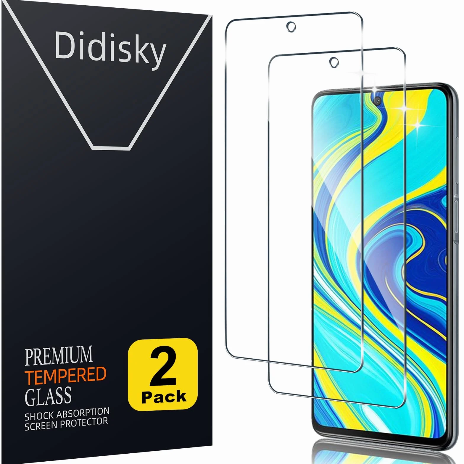 Didisky Lot de 2 Verre Trempé pour Xiaomi Redmi Note 9S, Note 9 Pro, Note 9 Pro Max, 9H