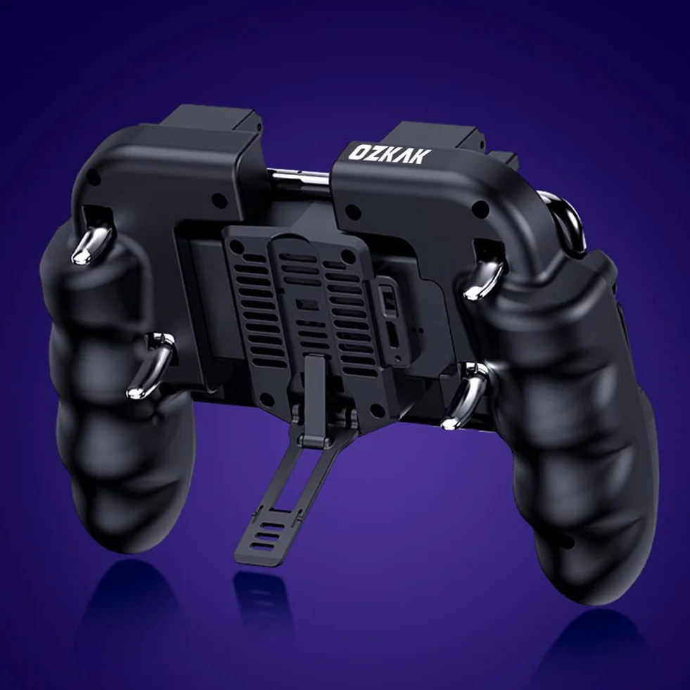 Manette Telephone avec Ventilateur, Contrôleur de Jeu Mobile Portable 6 Doigts Gamepad Joystick L1R1 L2R2 pour PUBG Android iOS iPhone Samsung Huawei Smartphone